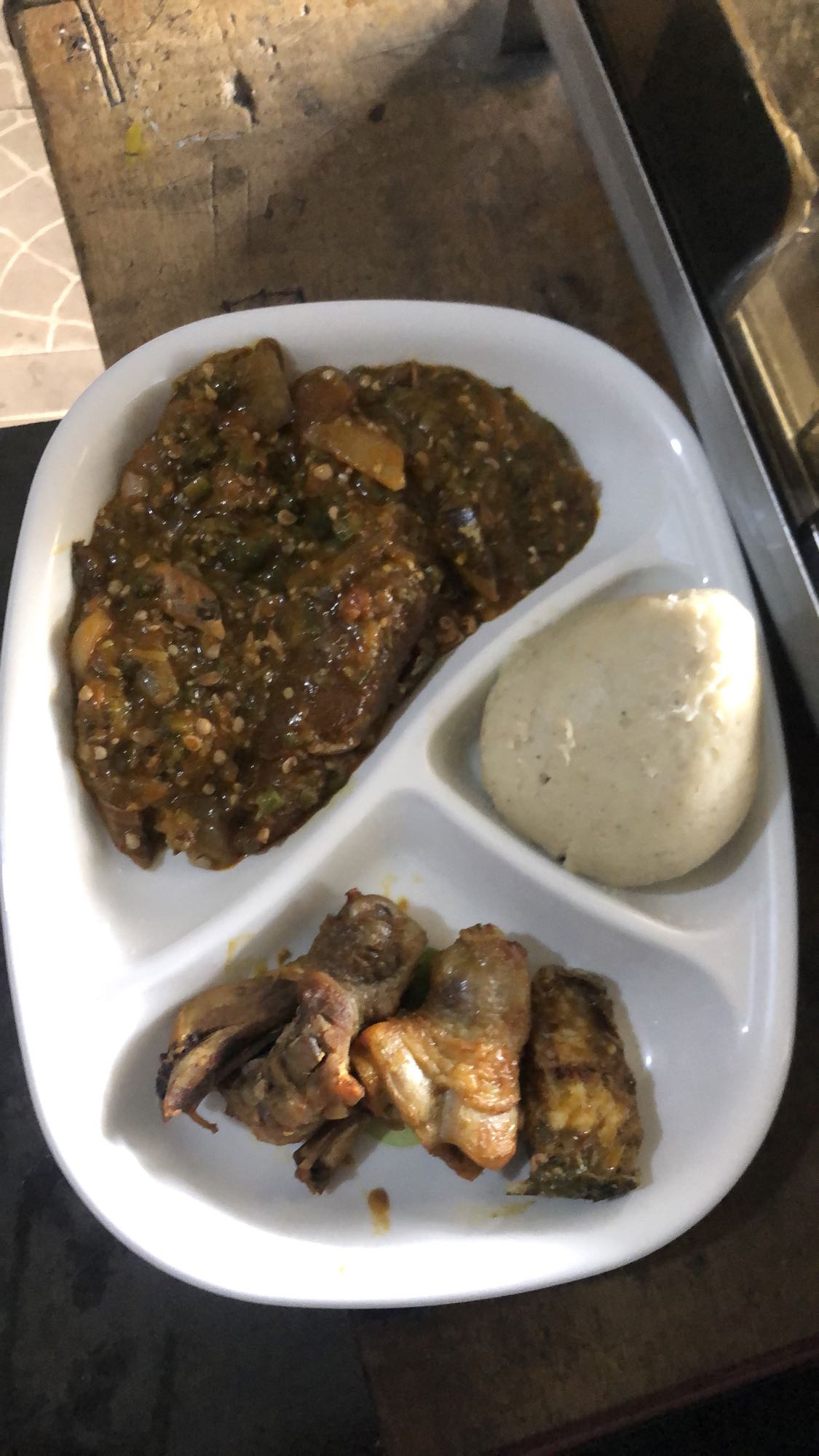 Pounded yam with okra soup