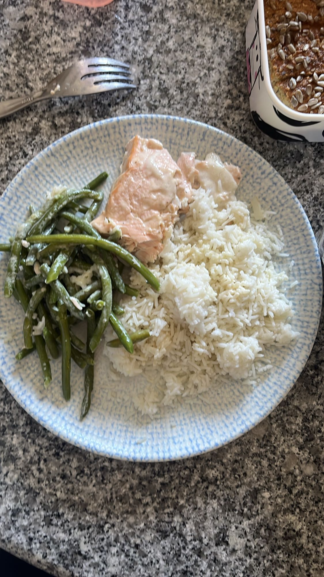 Saumon riz haricots verts