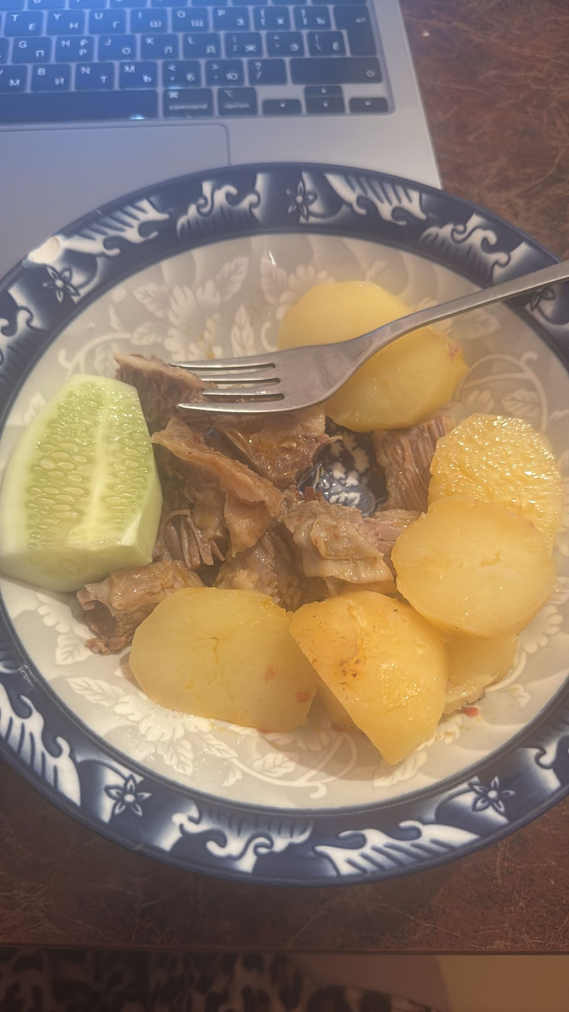 Beef, potato, cucumber plate