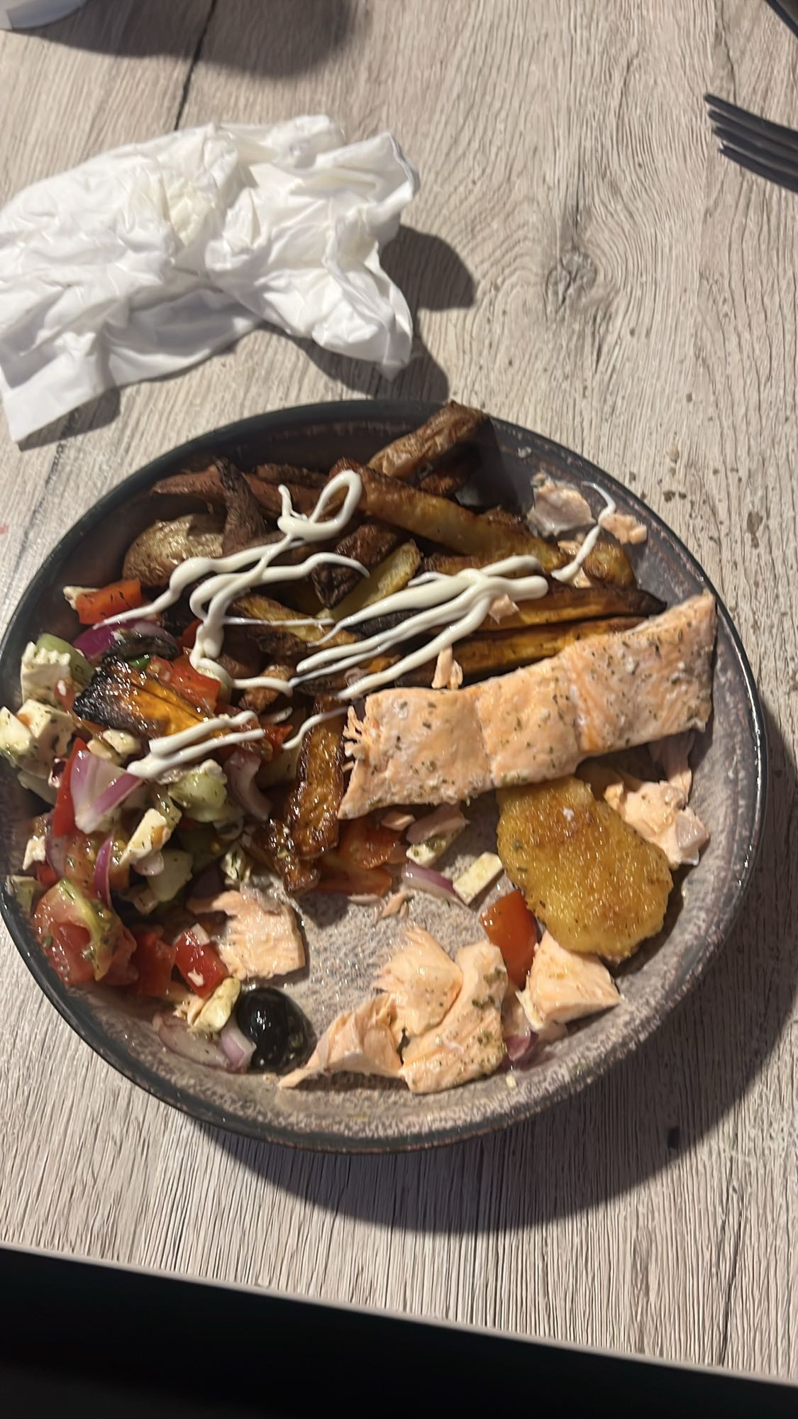 Zalm met friet en salade