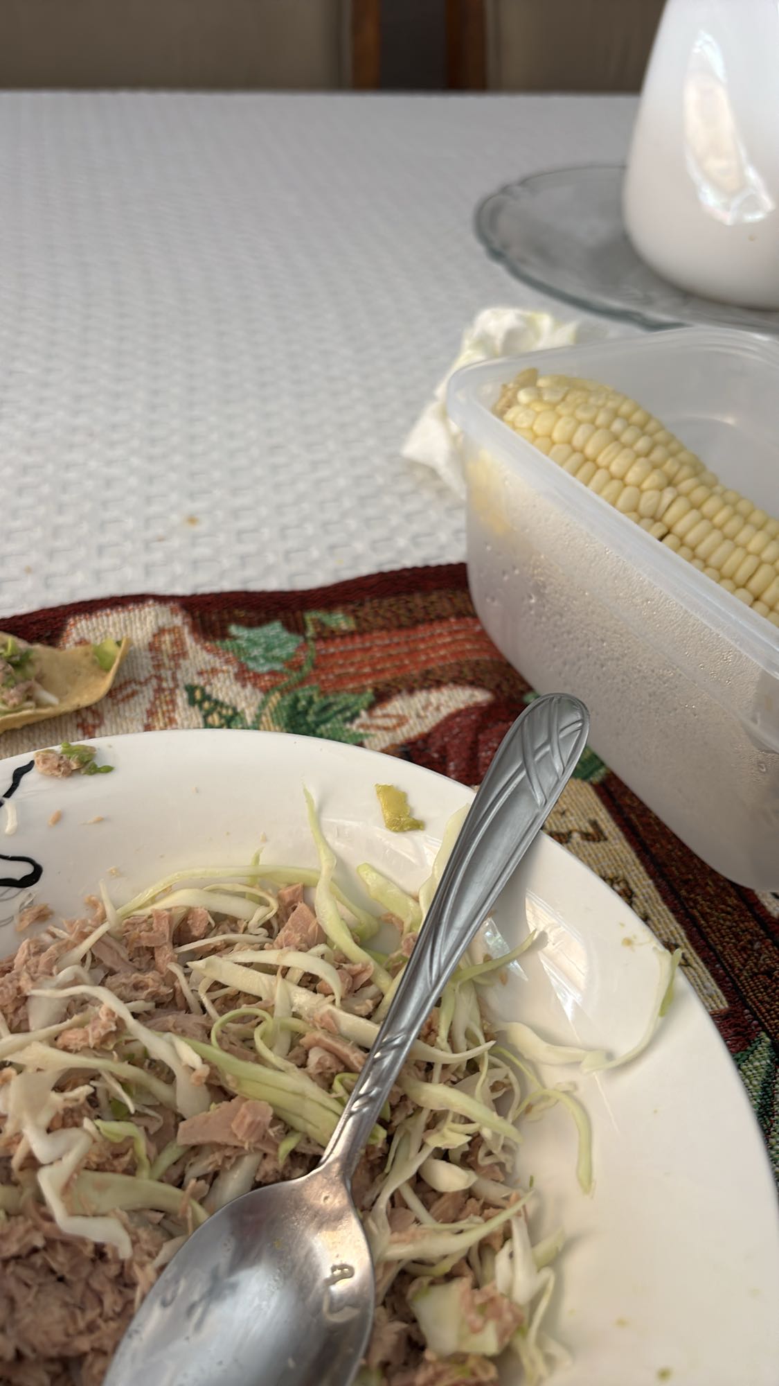 Tuna cabbage salad & corn