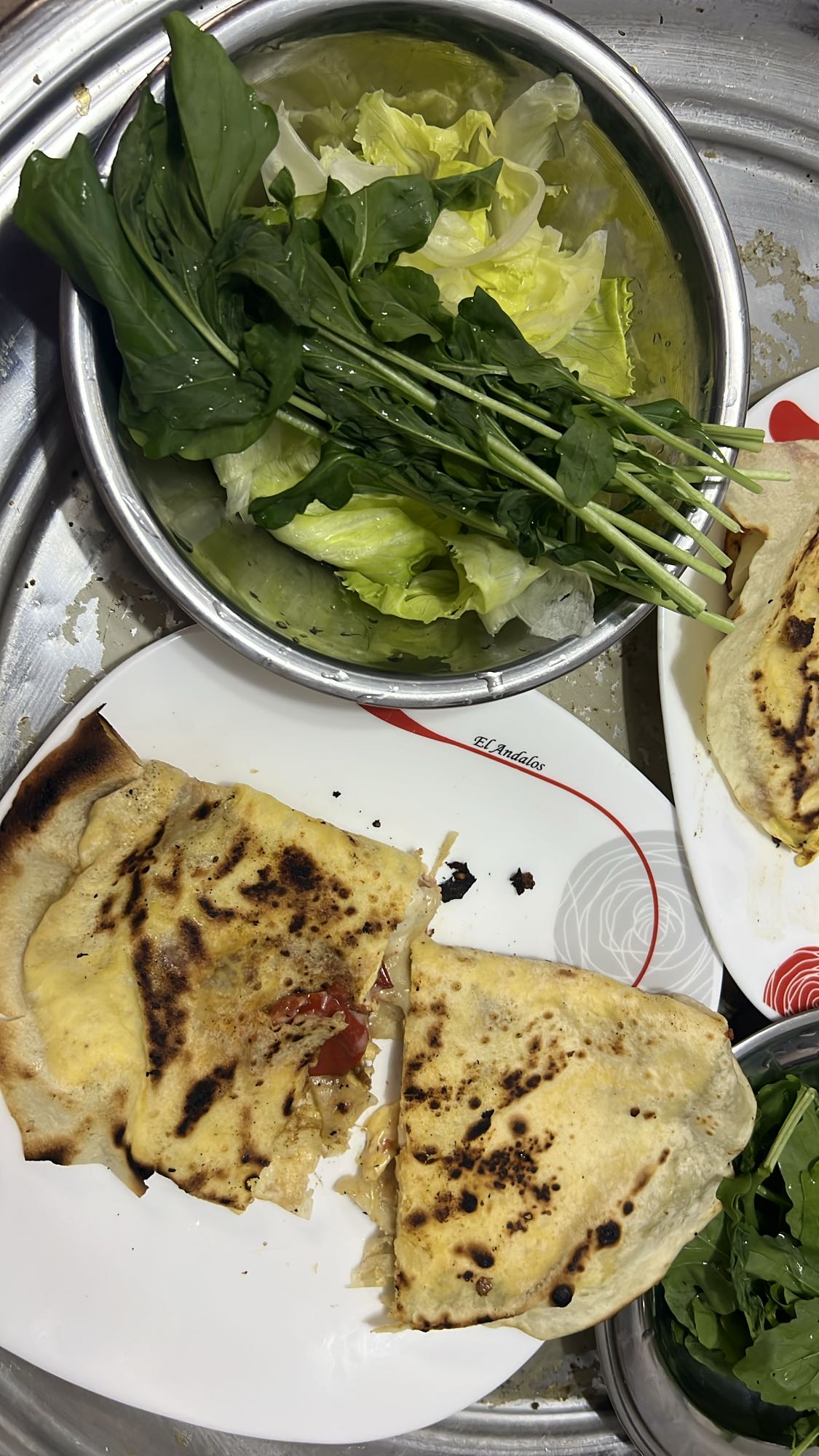 Stuffed flatbread & greens