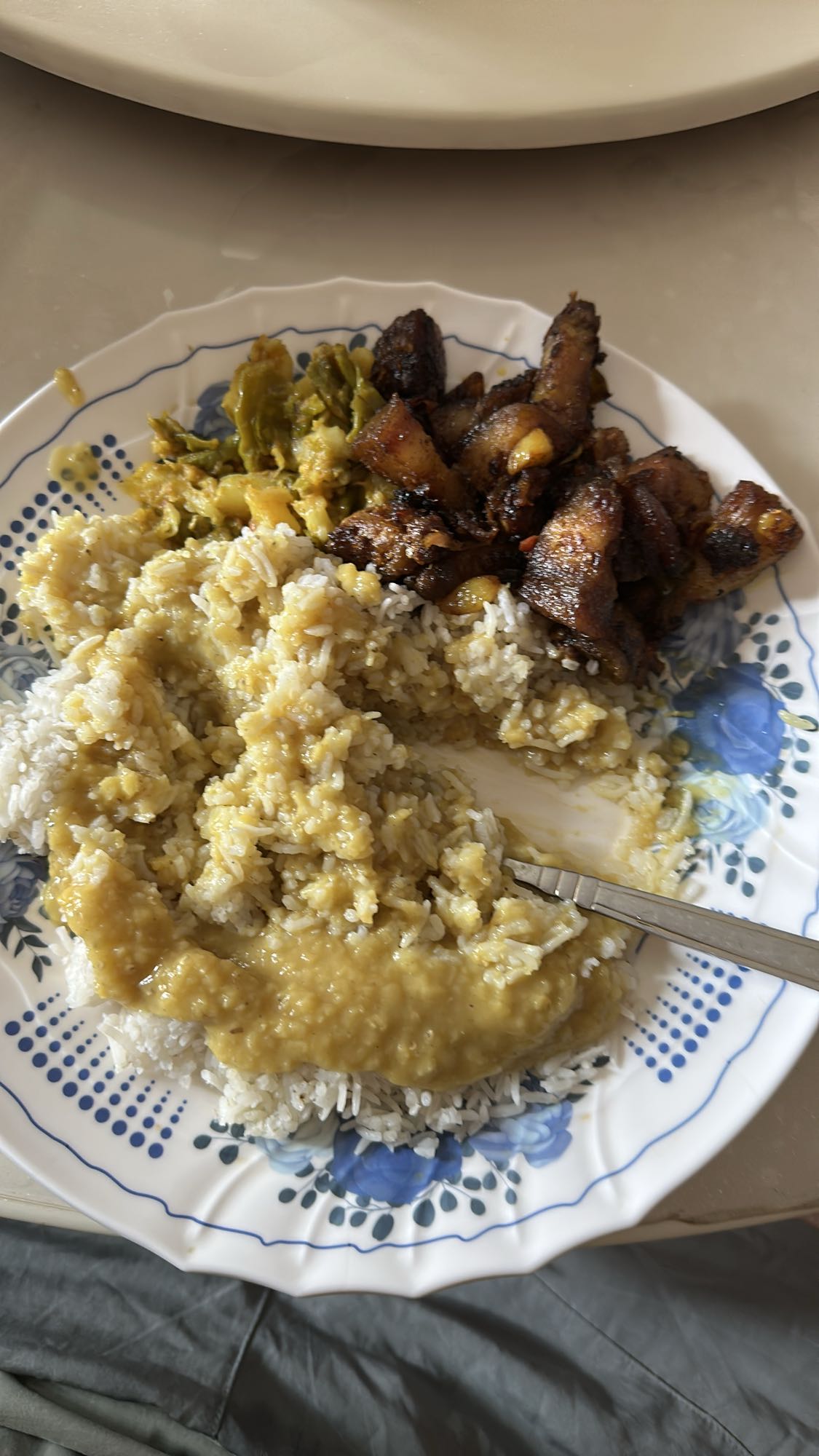 Rice, dal, fried plantain