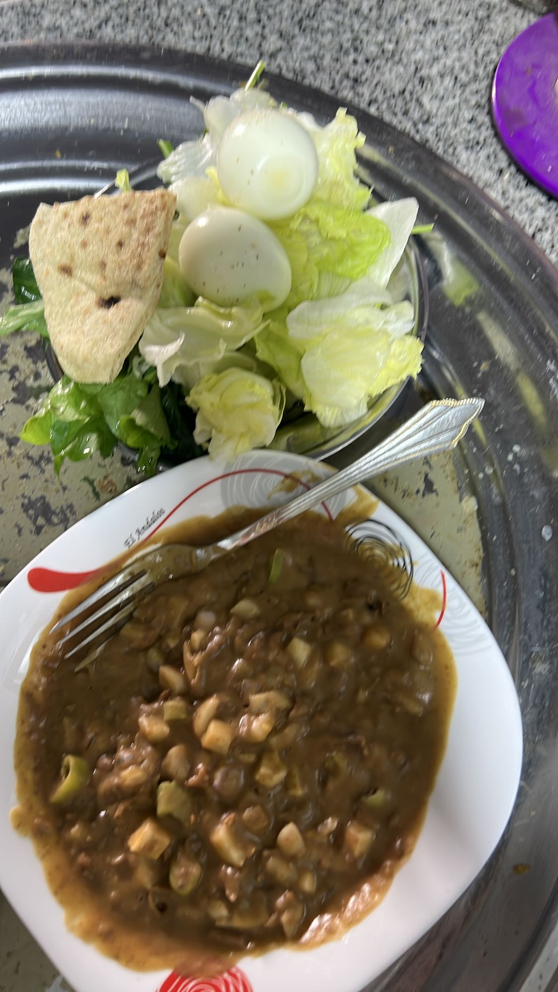 Egg salad with lentil stew