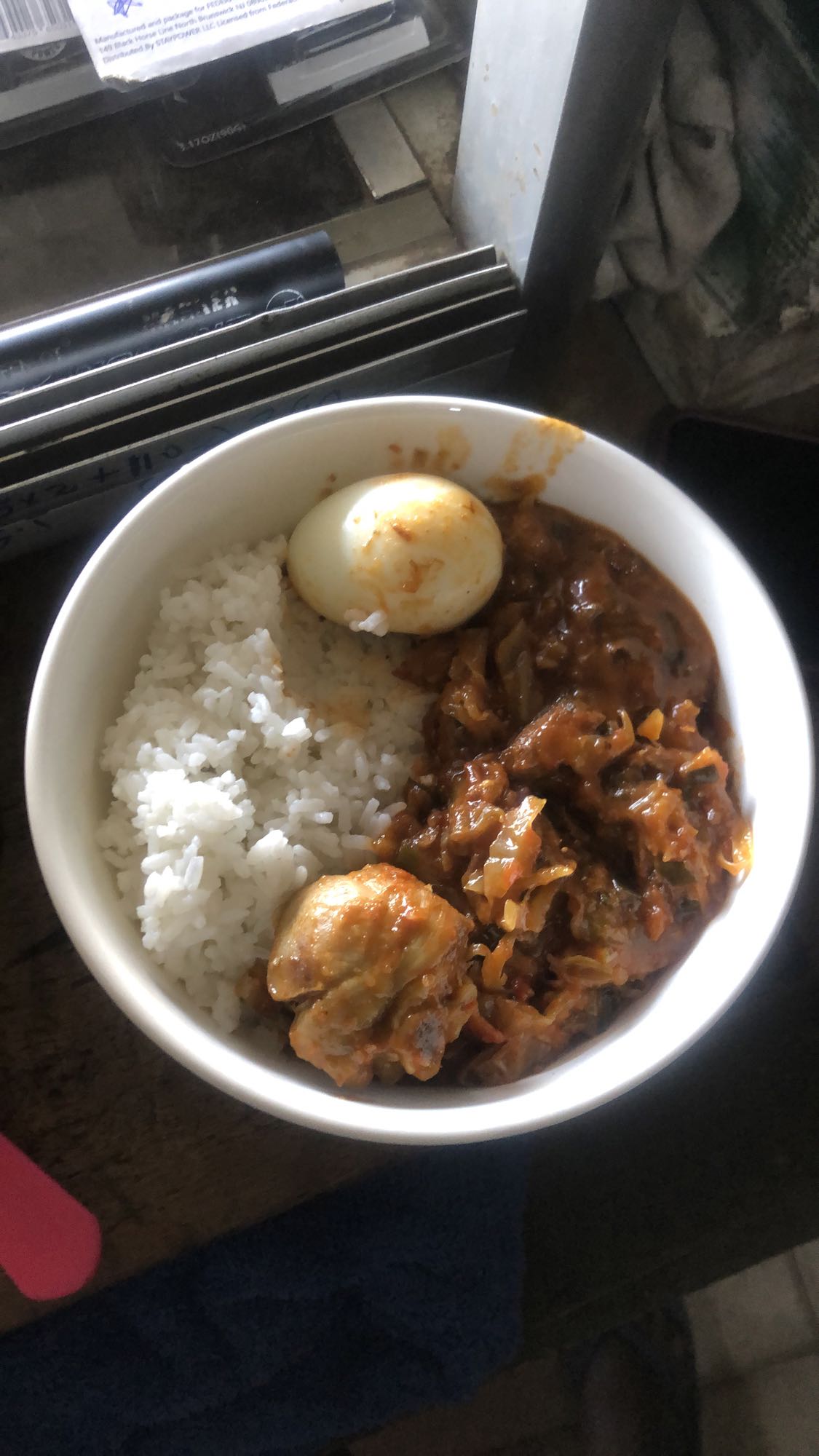 Rice with egg and stew