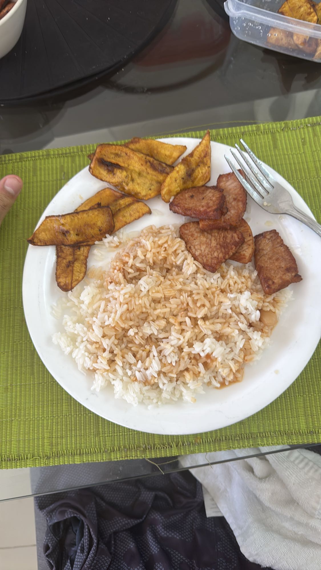 Rice, plantain, sausage