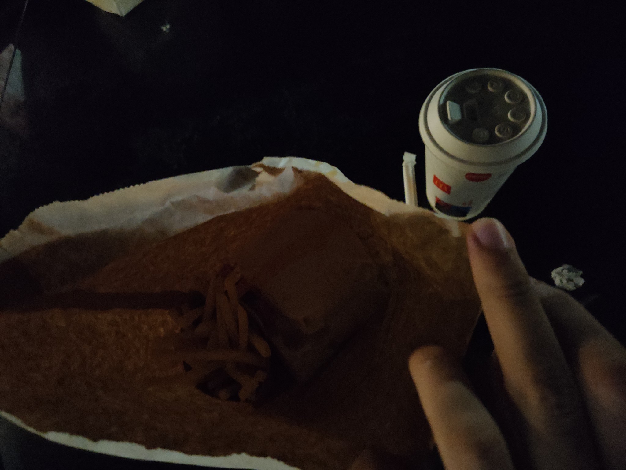 Burger, fries, soda meal