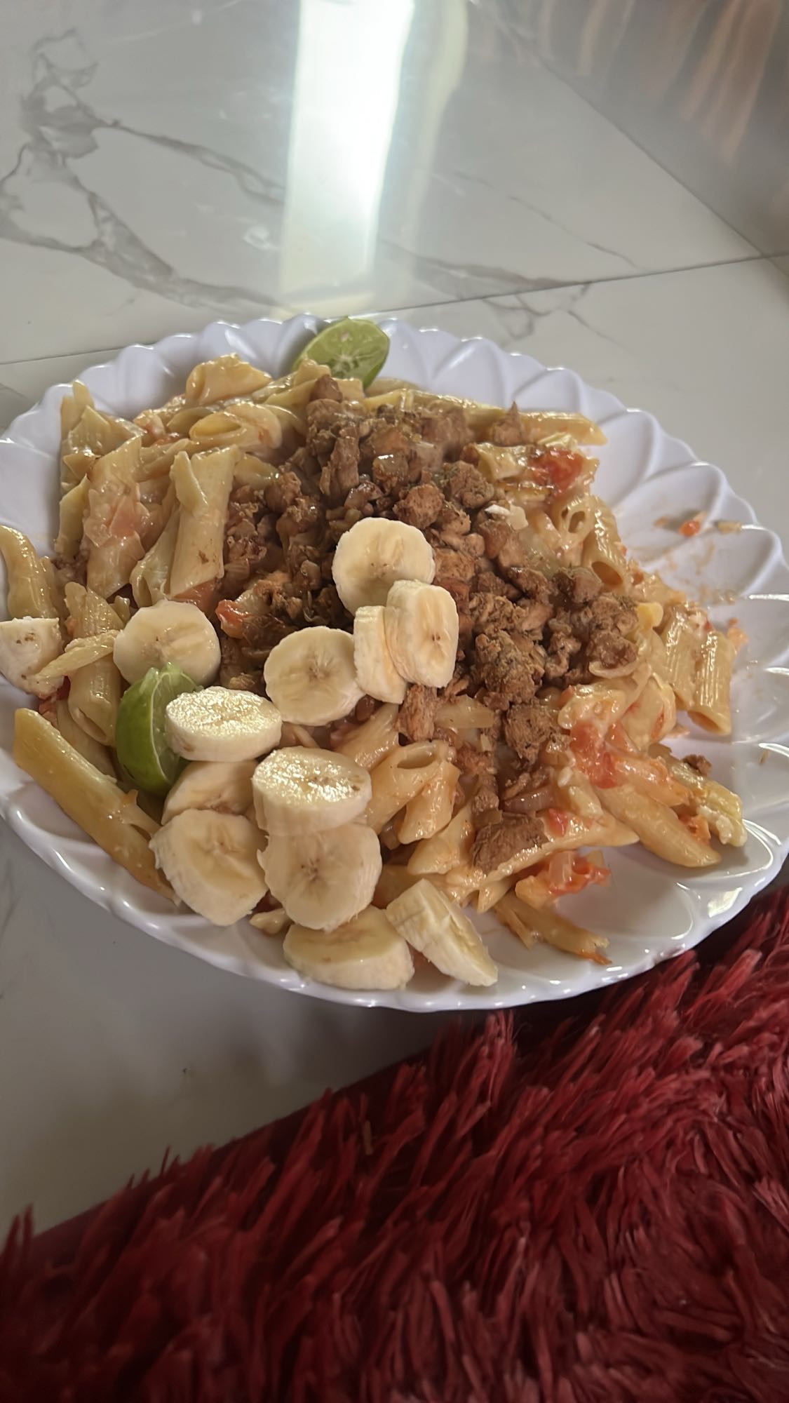 Pasta with banana & soy