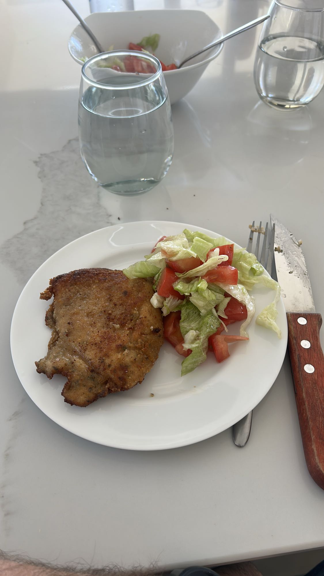 Milanesa de pollo con ensalada
