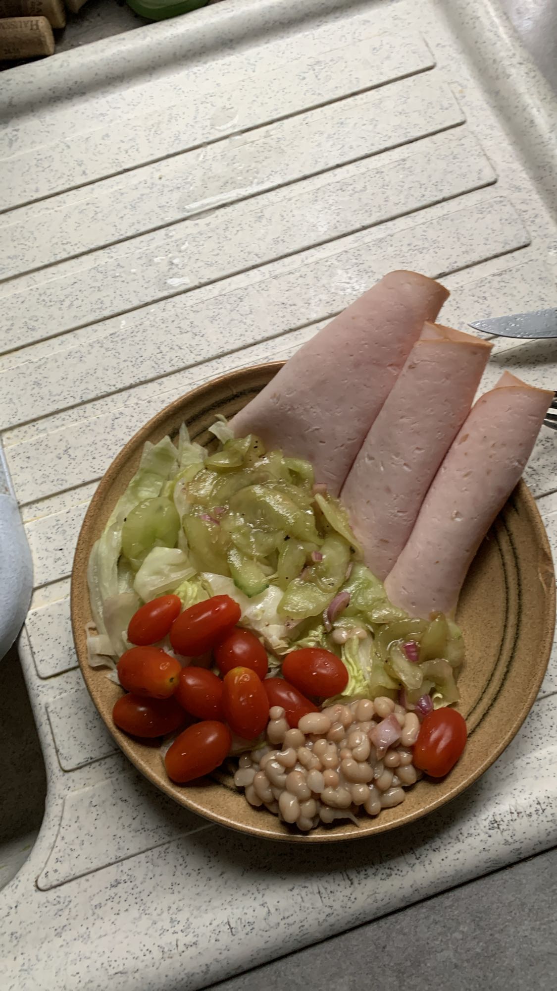 Assiette salade poulet braisé