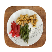 Poulet, haricots verts, poivron