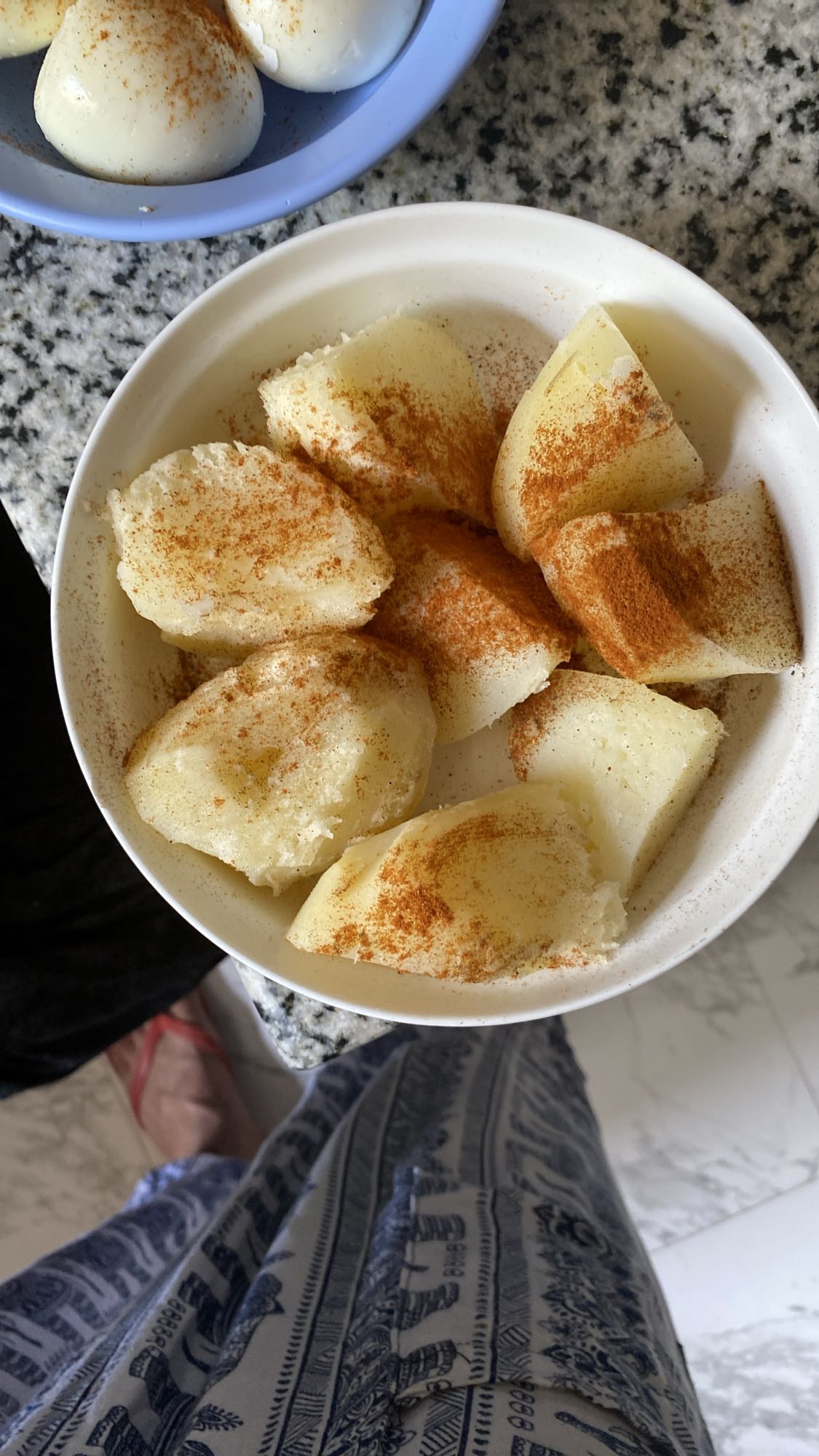 Boiled potatoes and eggs