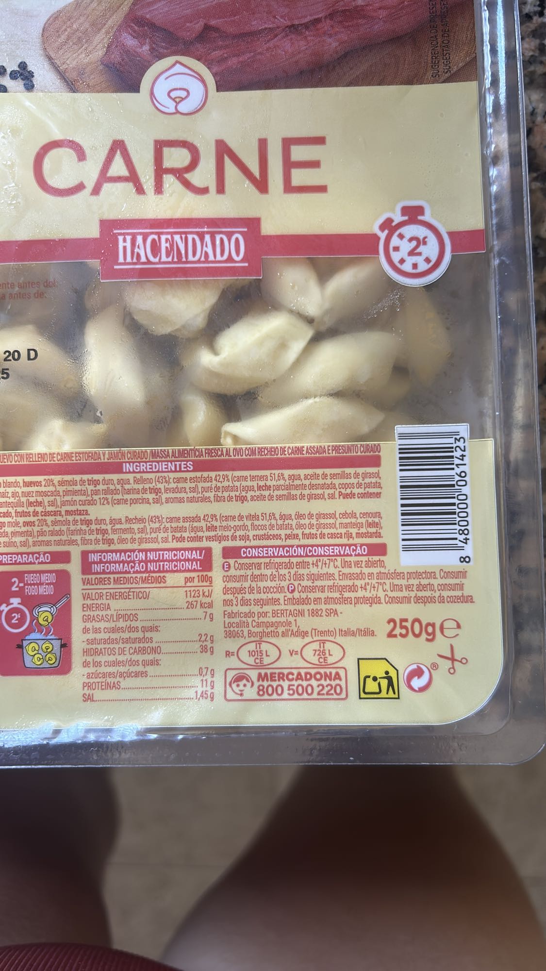 Pasta rellena de carne