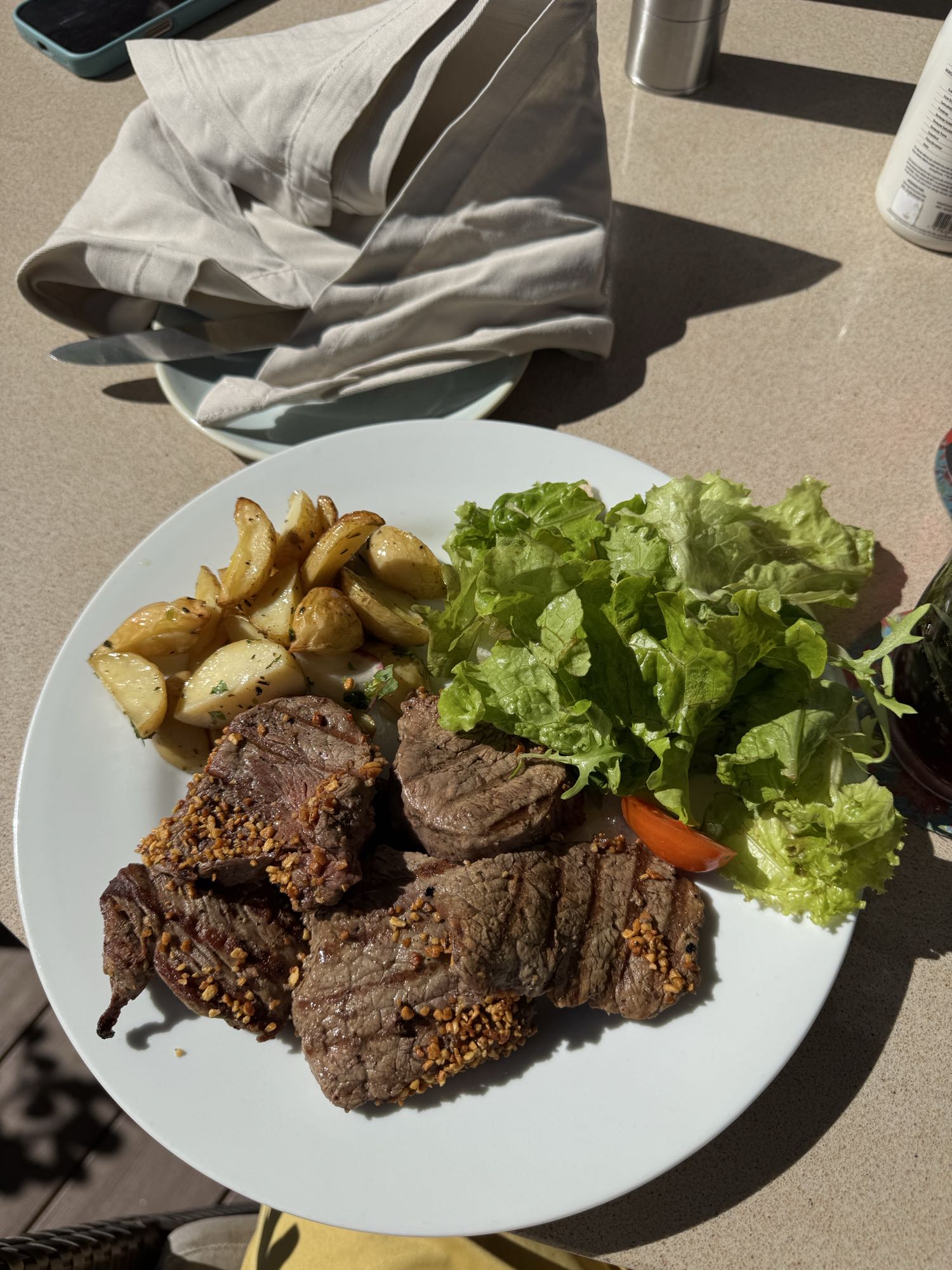 Carne con papas y ensalada