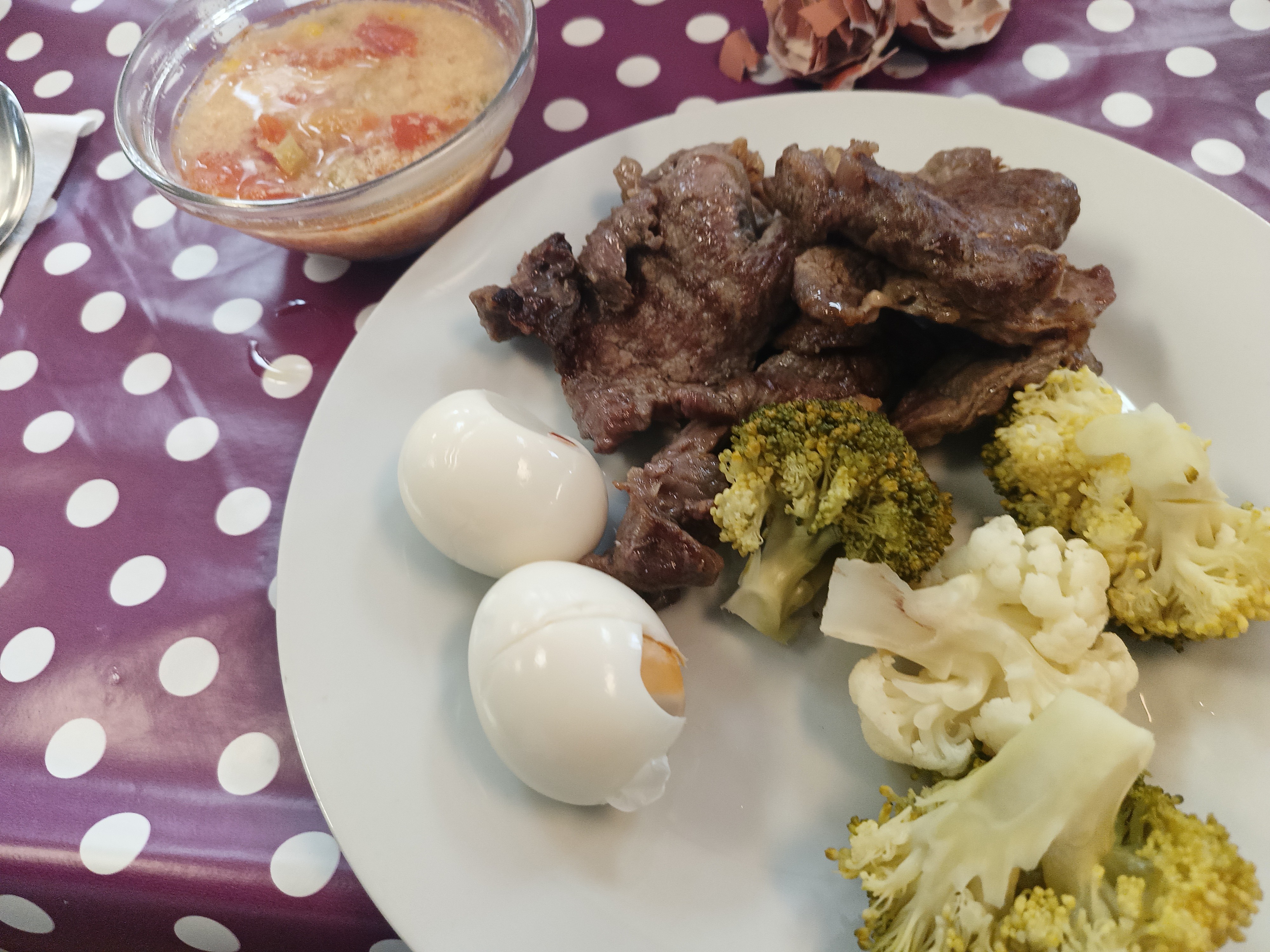 Beef, Eggs, Veggies & Soup