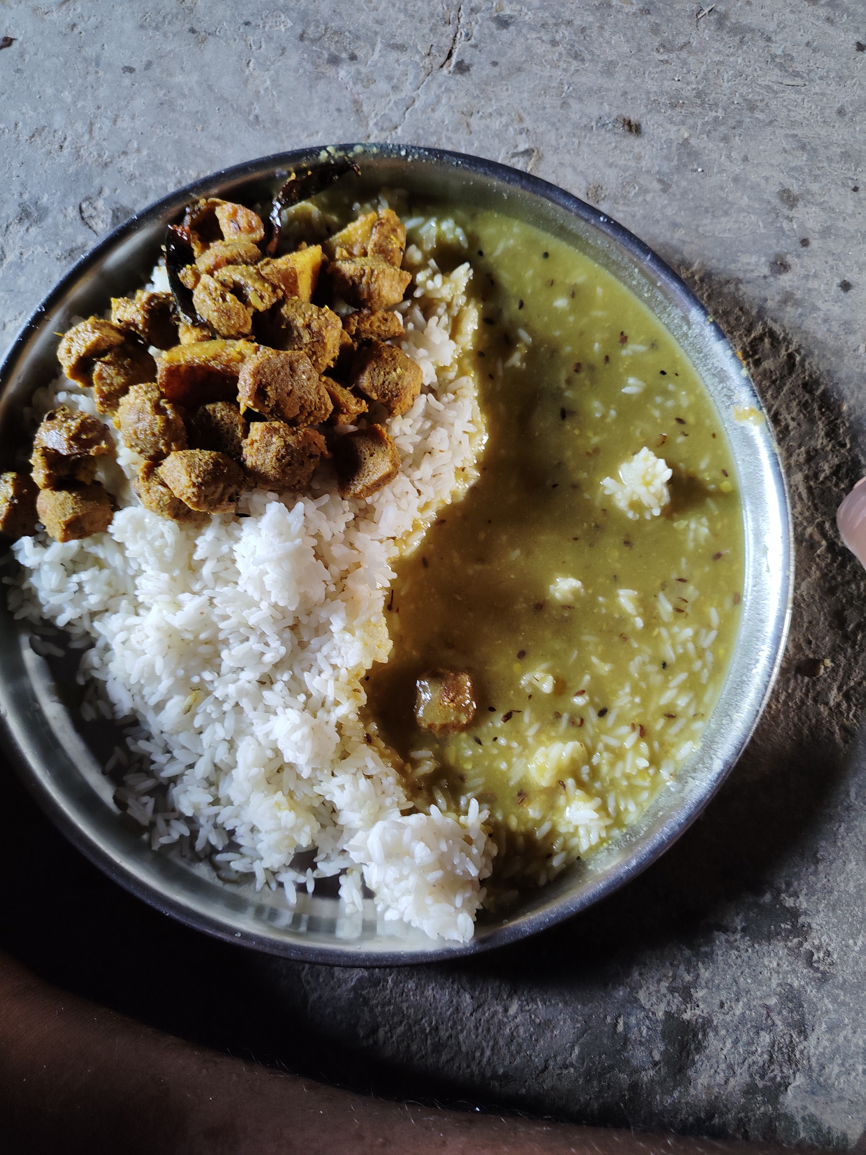 Rice, dal, soya curry