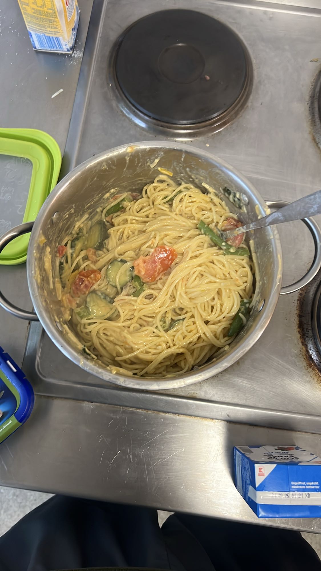 Spaghetti met groenten en room