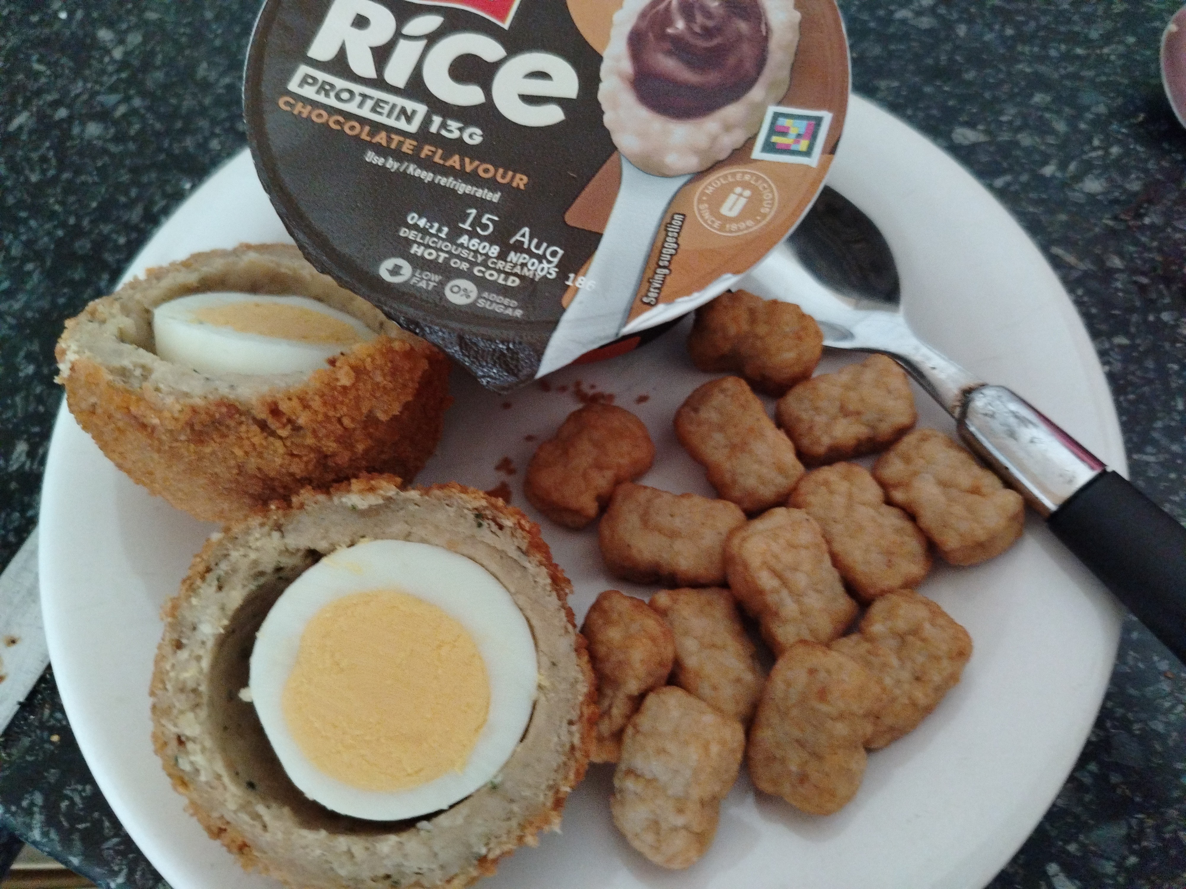 Scotch egg and pudding