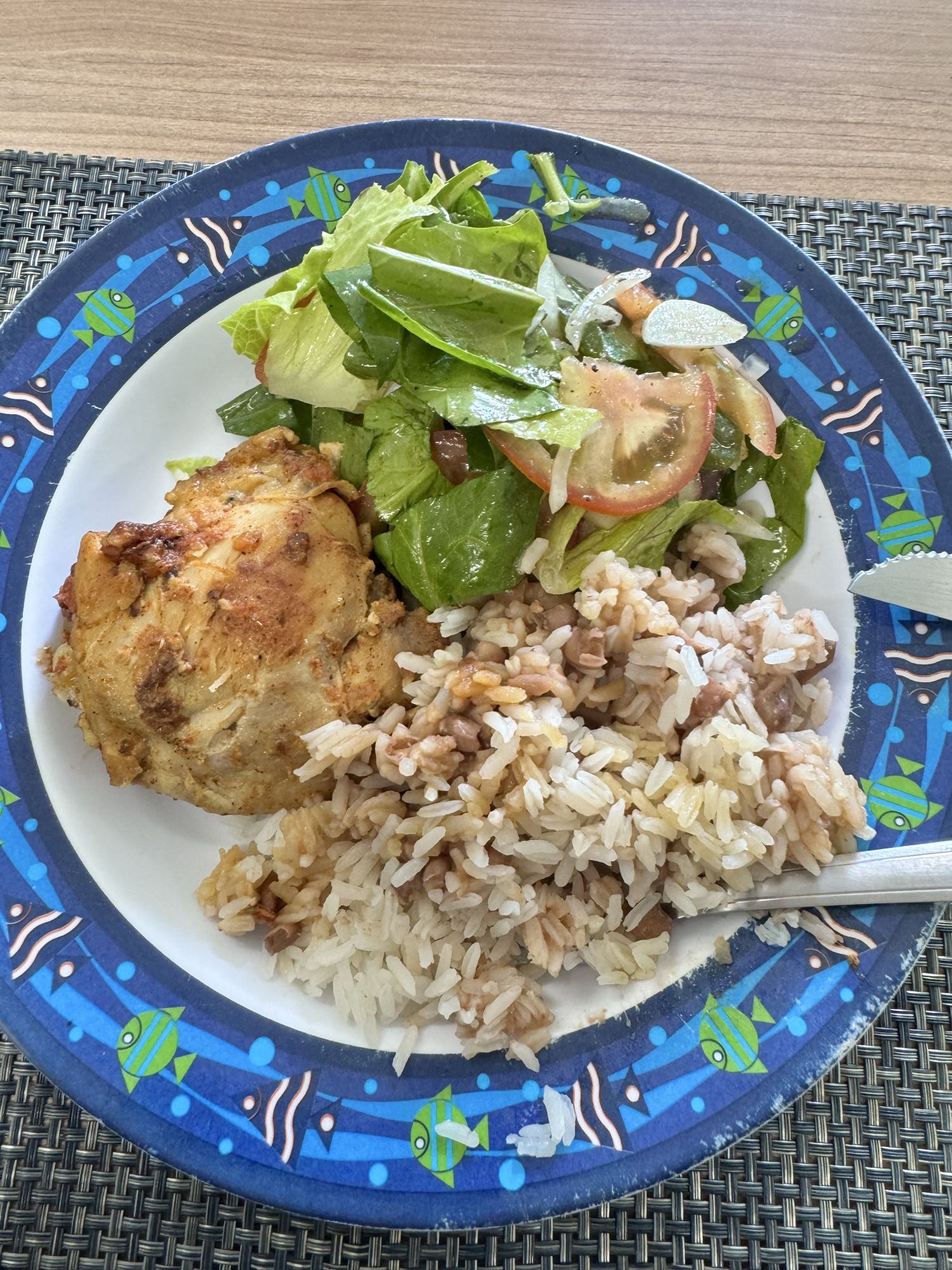 Frango com arroz e salada