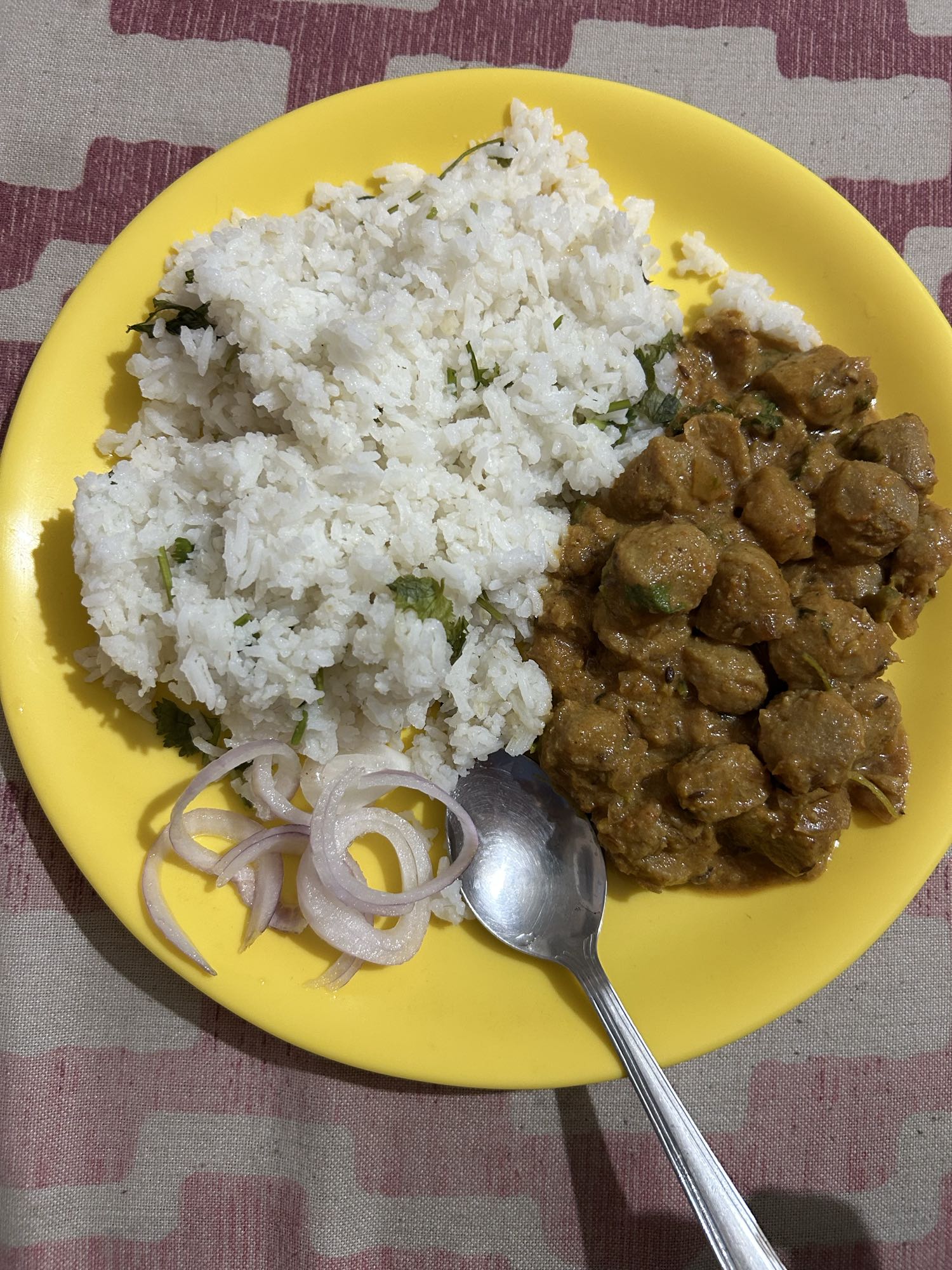 Rice with soy curry and onion