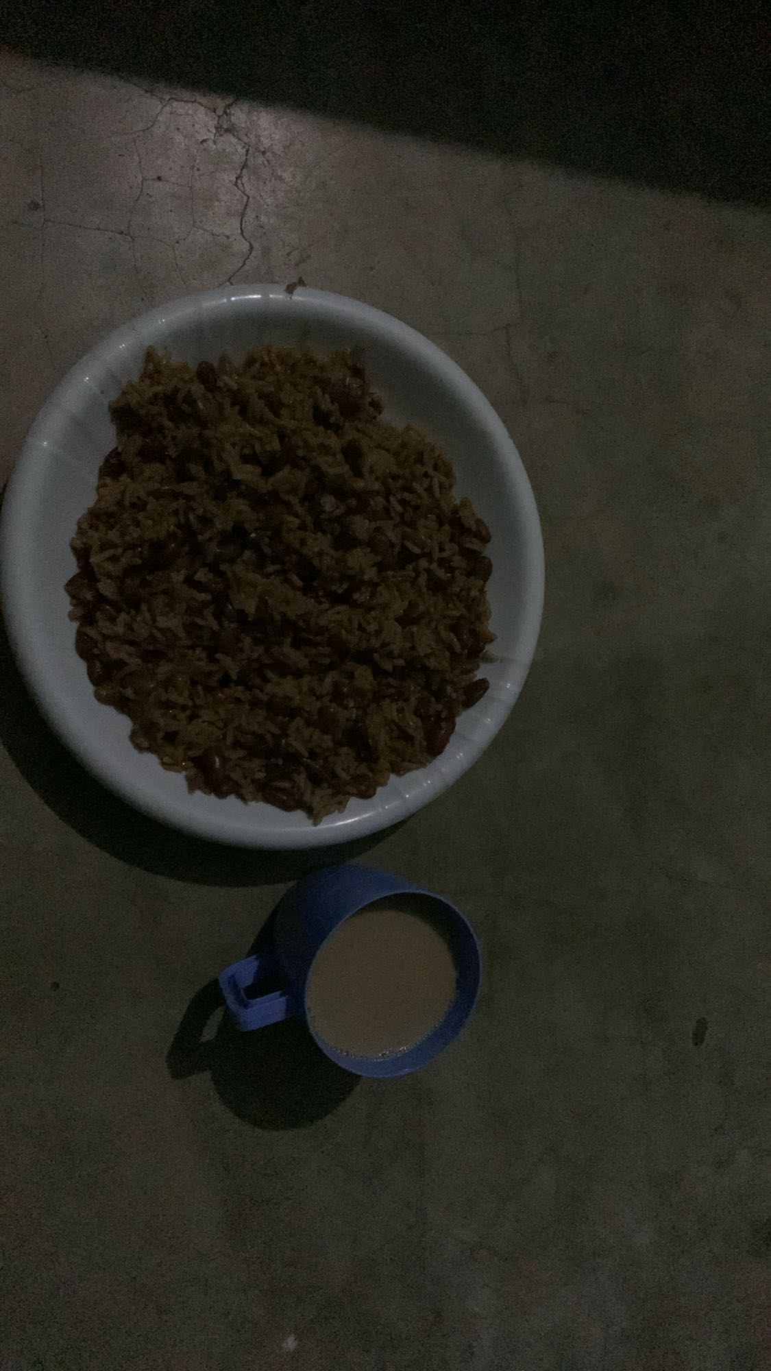 Rice and beans with tea