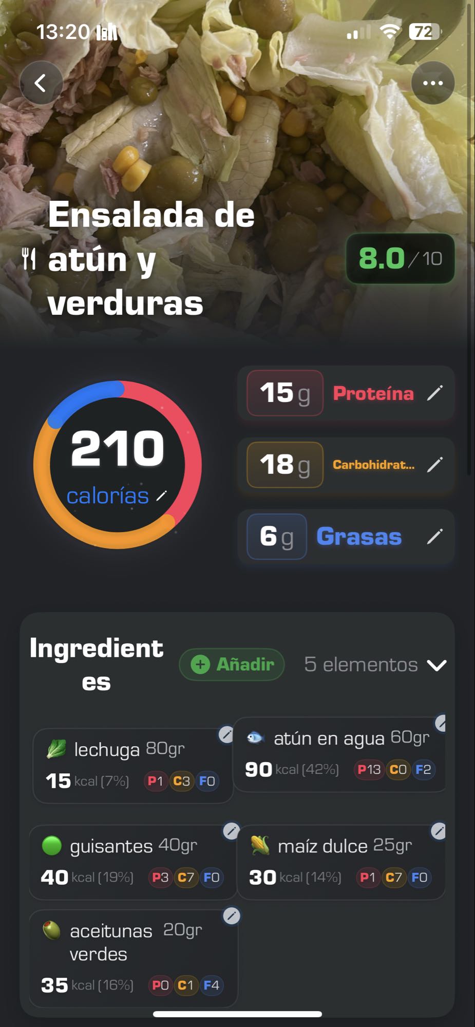 Ensalada de atún y verduras