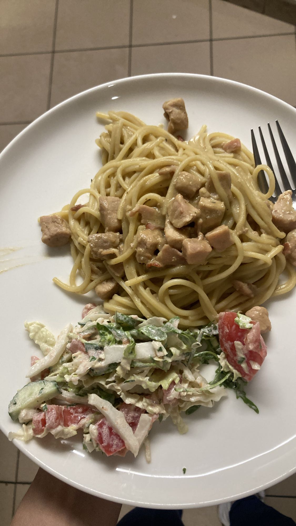 Chicken pasta with salad