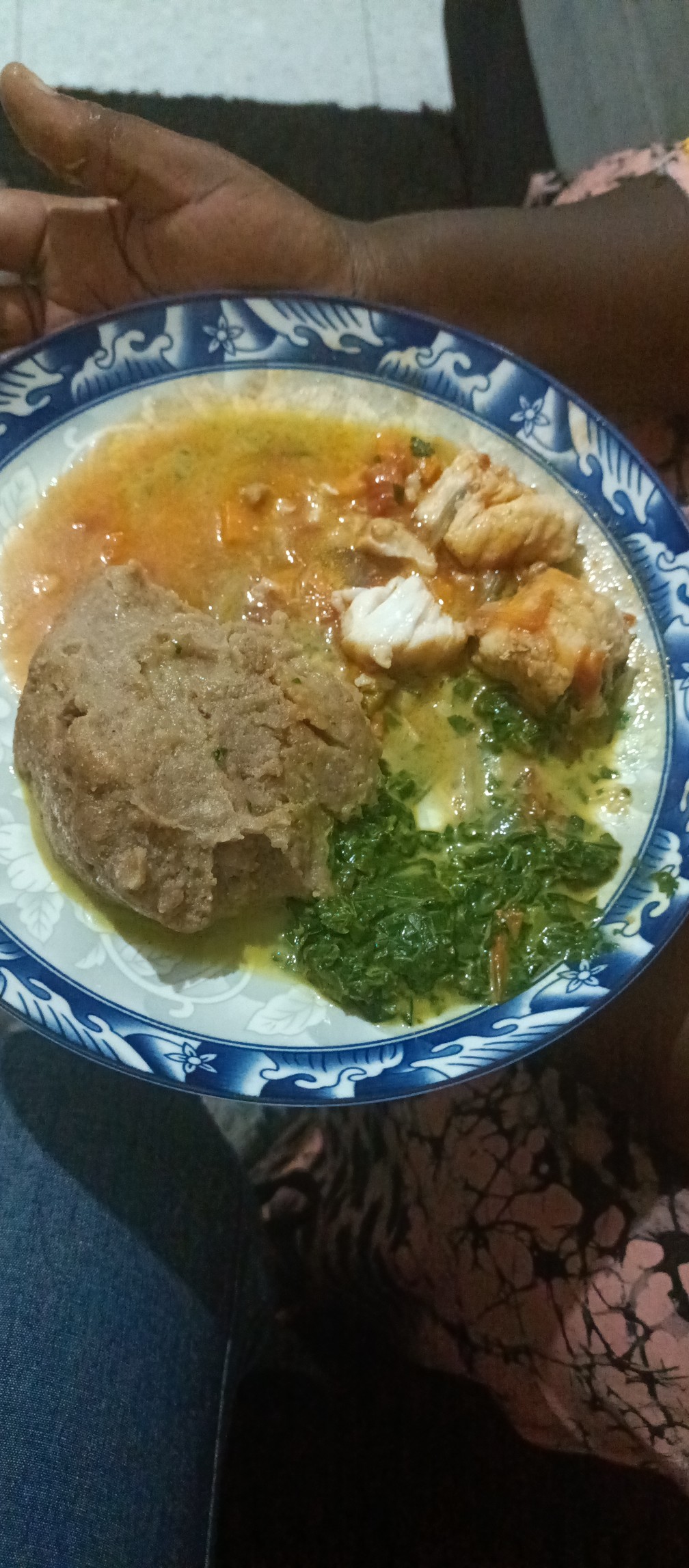 Fufu with fish and greens