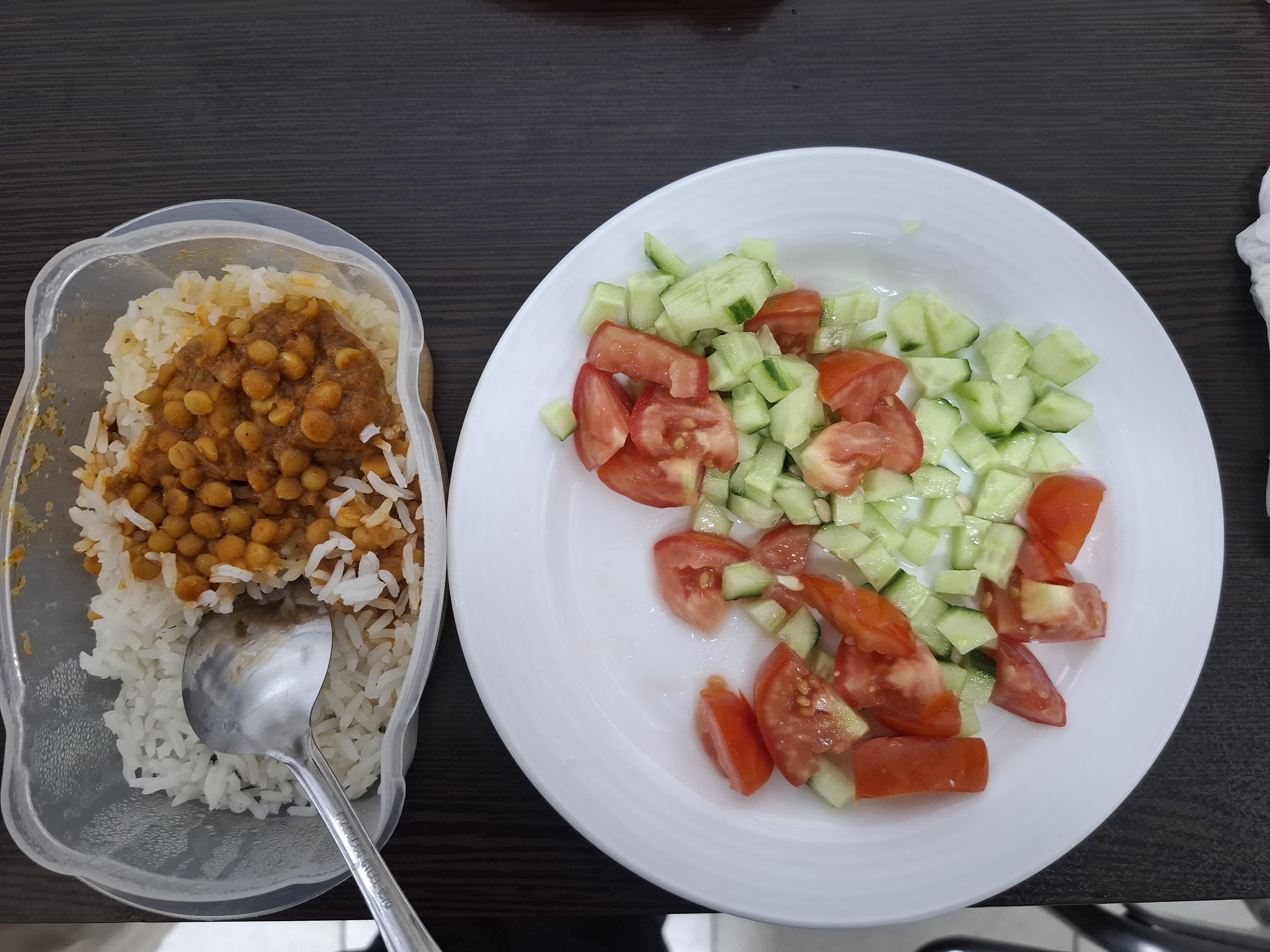 Rice, lentils, salad