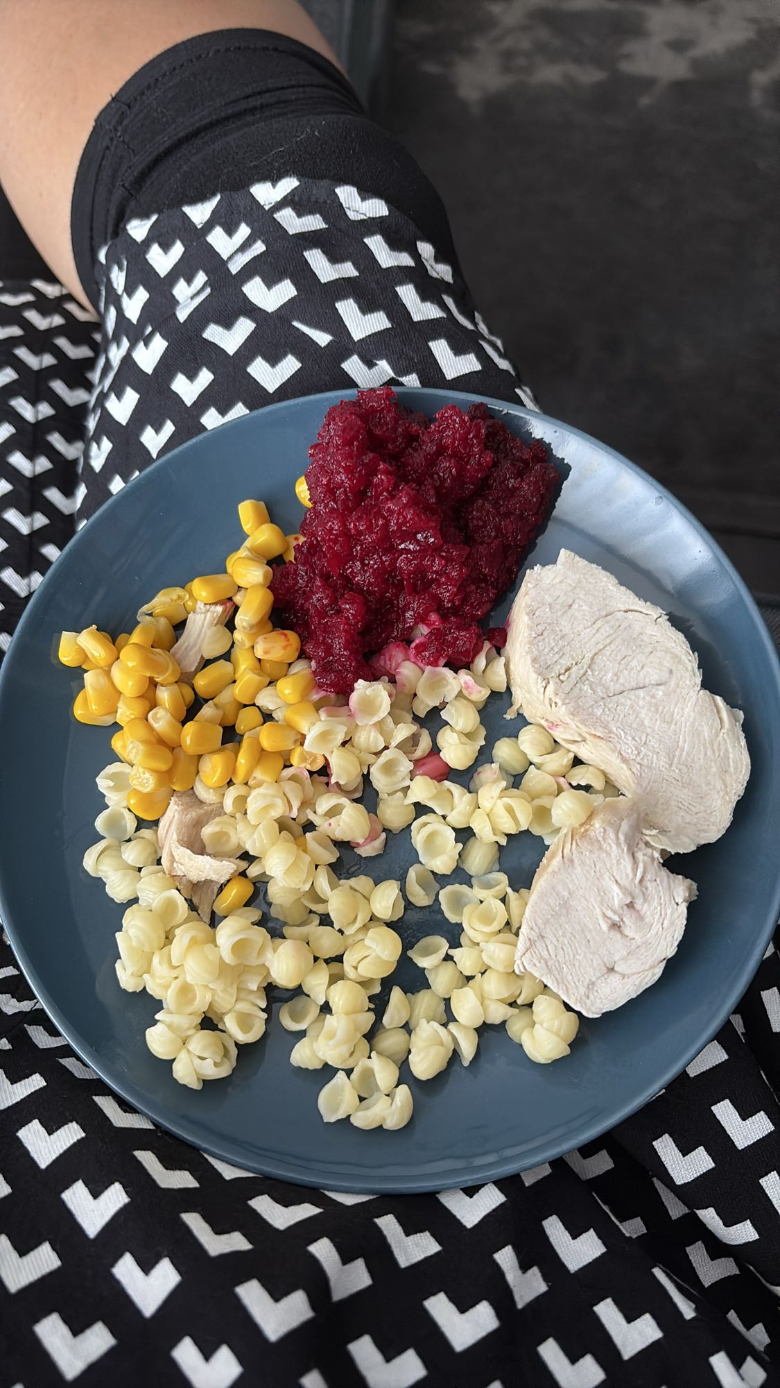Chicken pasta beetroot plate