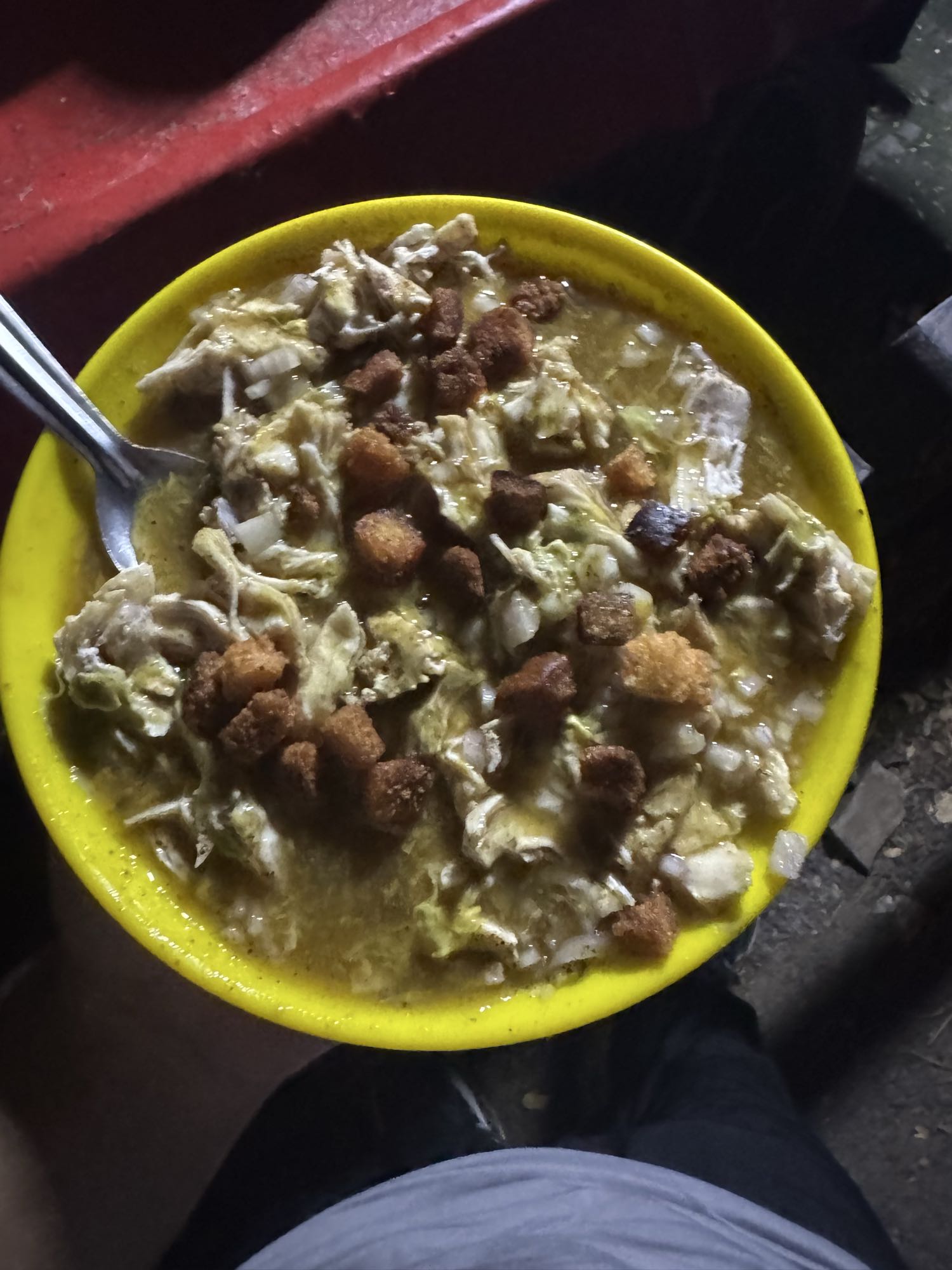 Chicken soup with croutons