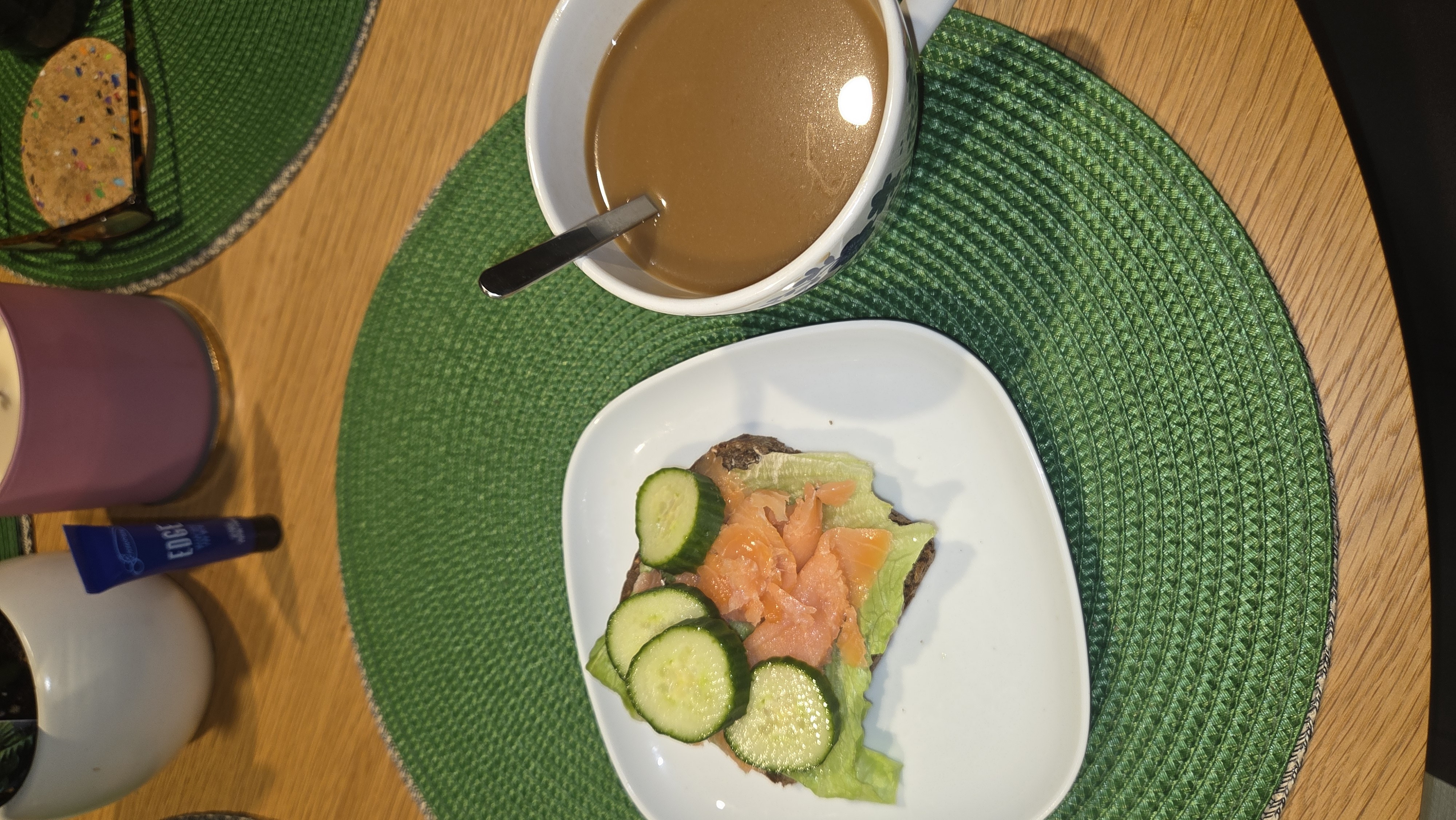 Salmon rye open sandwich
