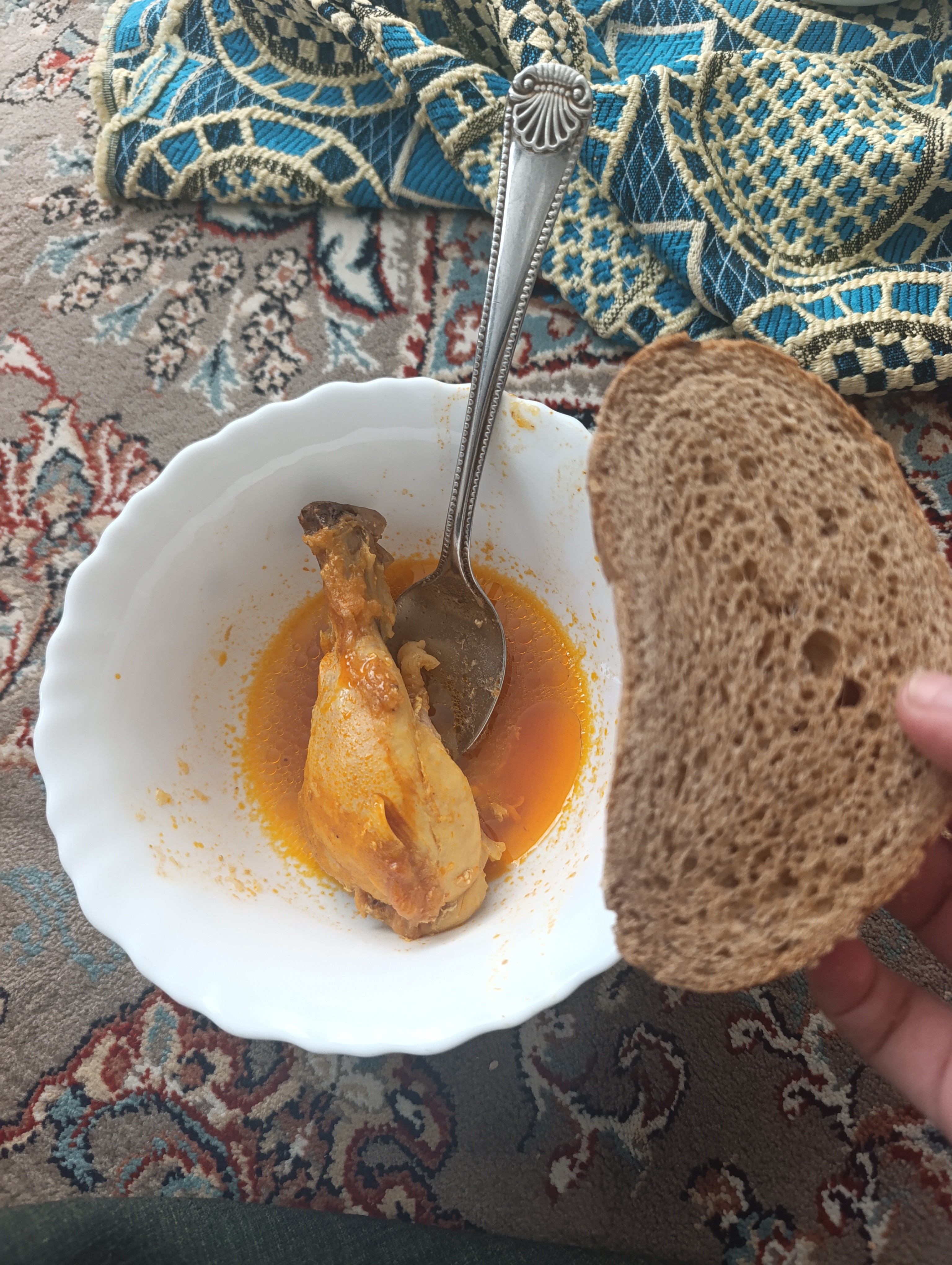 Chicken leg with bread