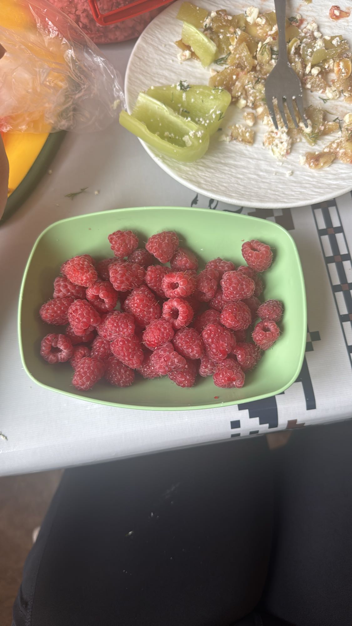Raspberries and salad