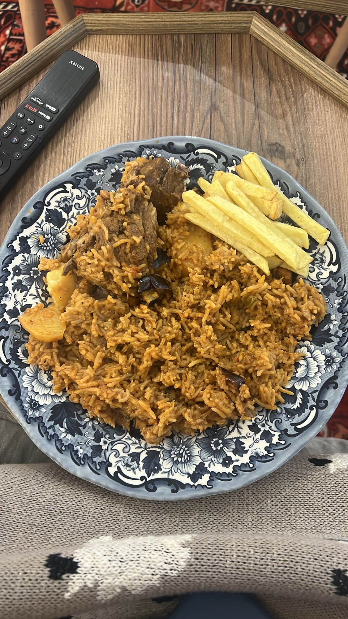 Rice with lamb and fries