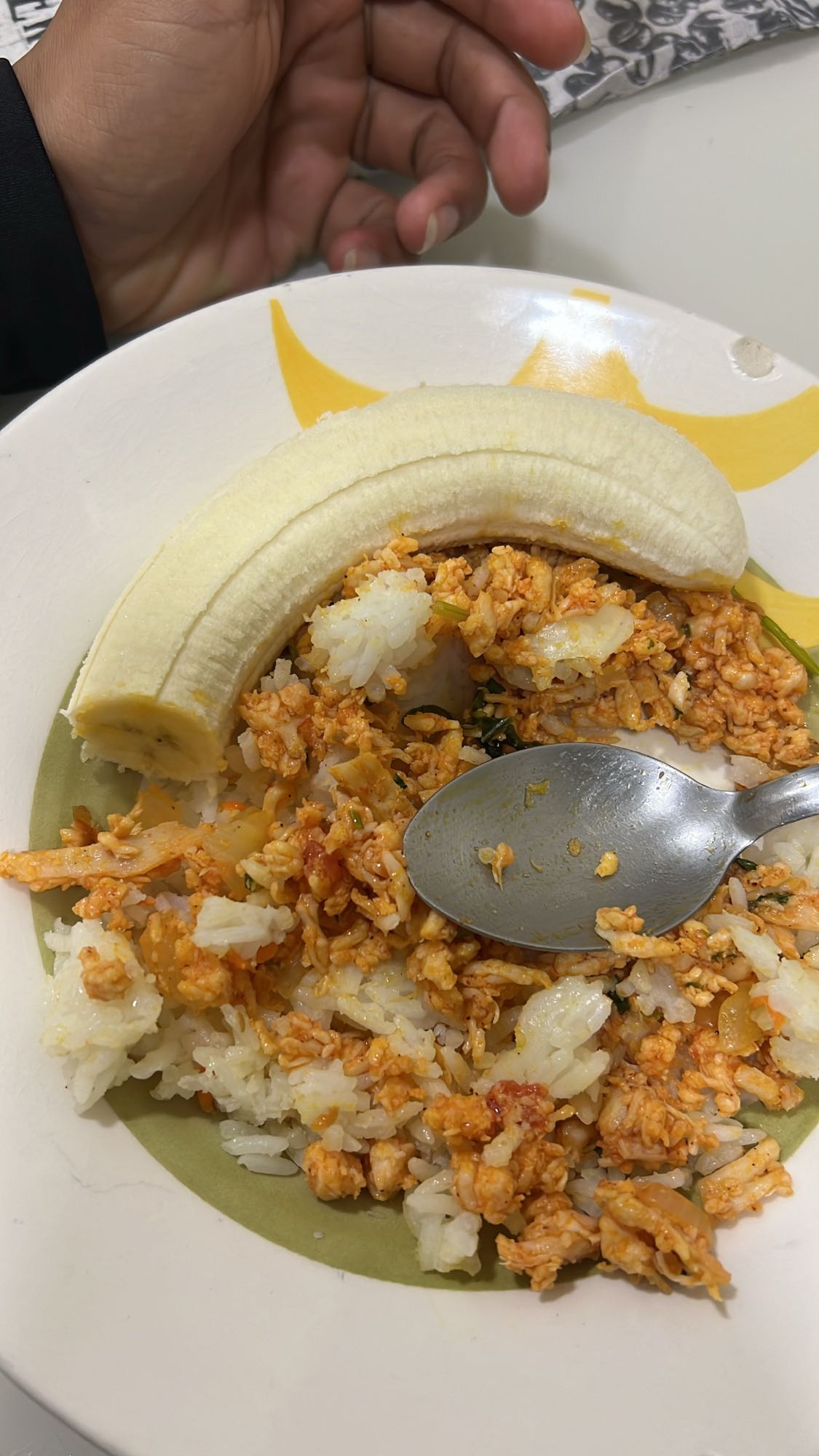 Arroz, frango e banana