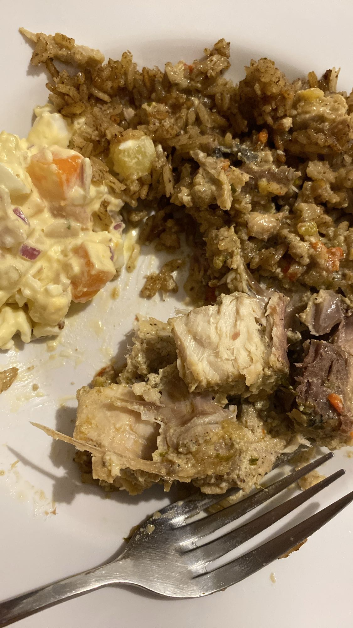 Arroz con ensalada y pescado