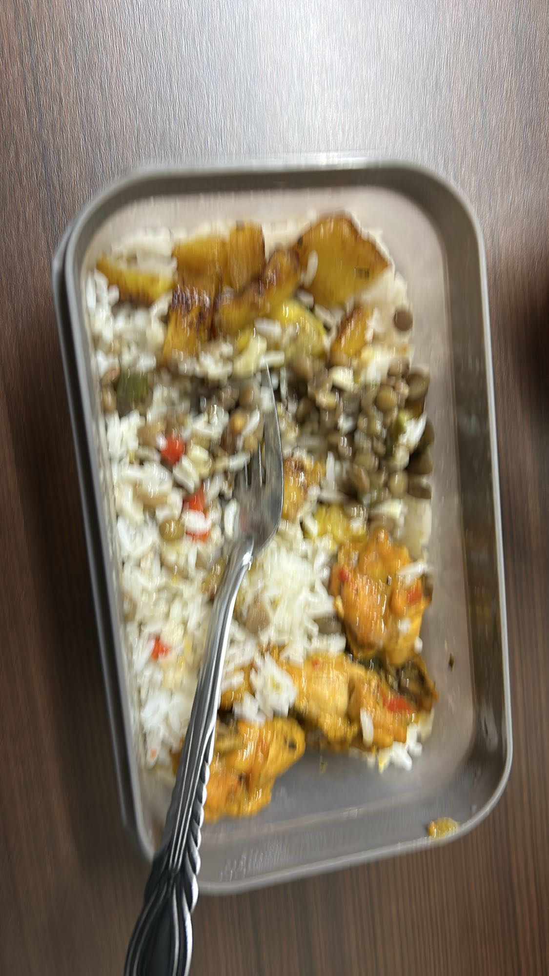 arroz, lentejas y plátano