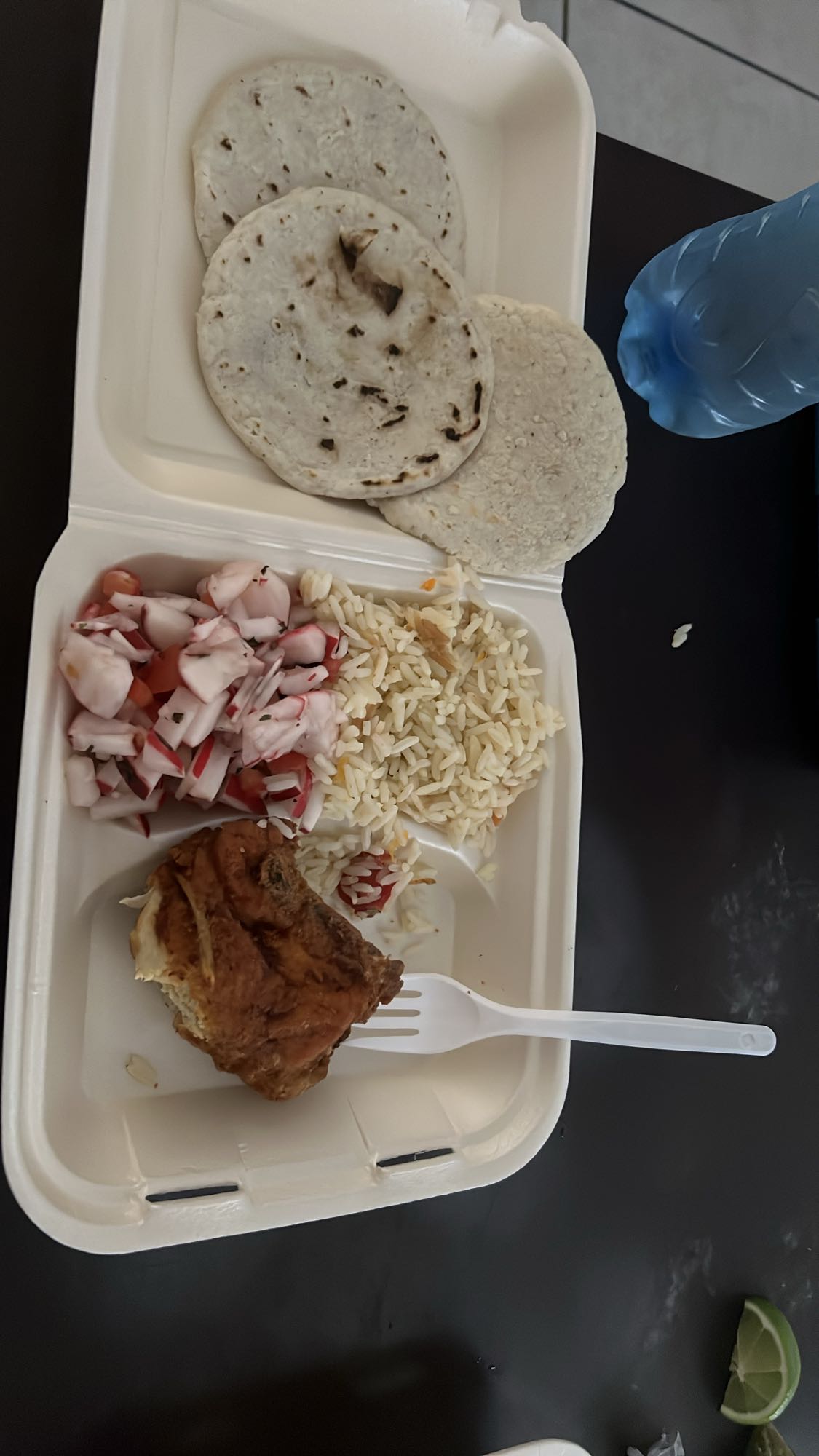 Pollo con arroz y tortillas