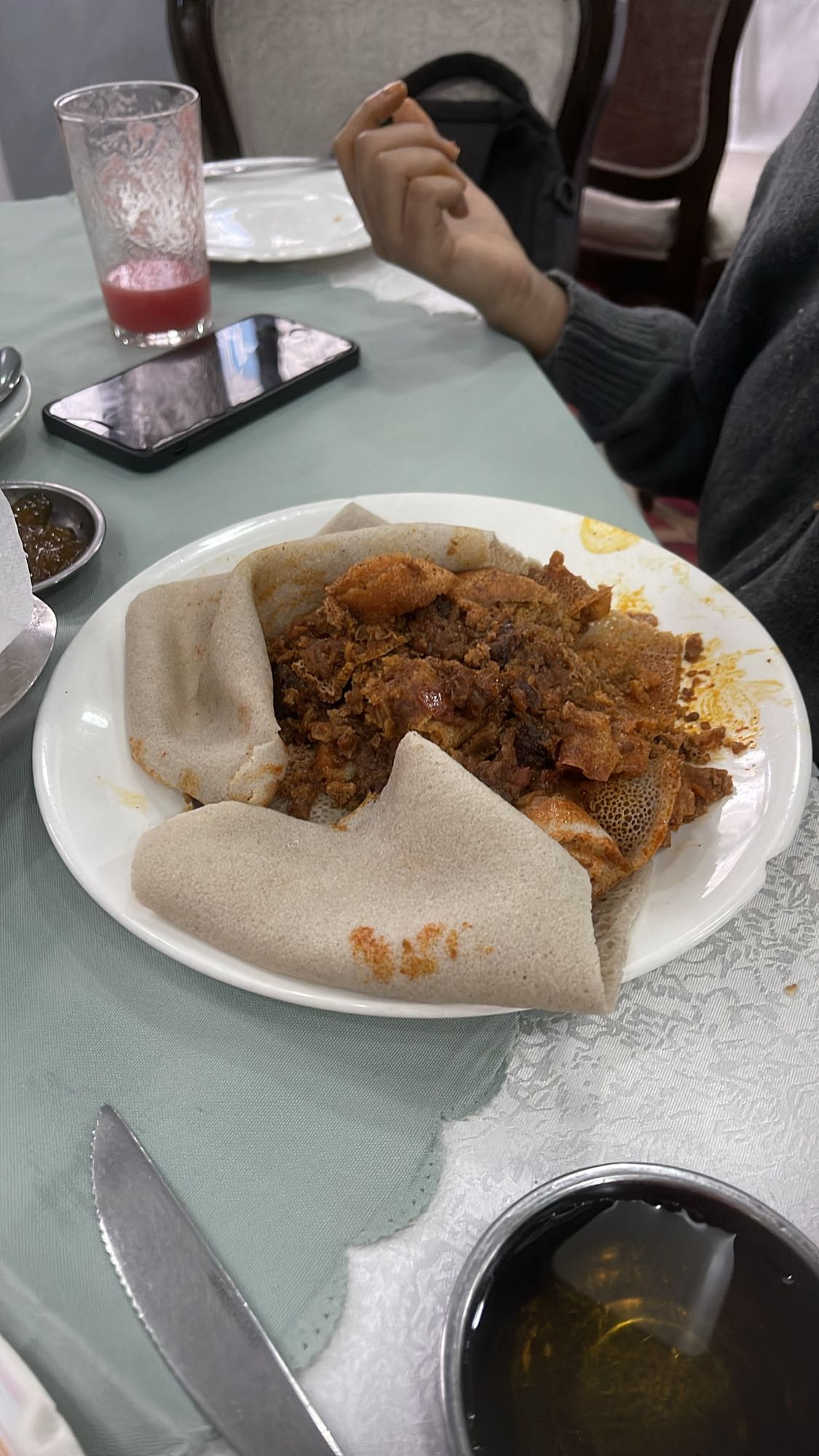 Injera with meat stew