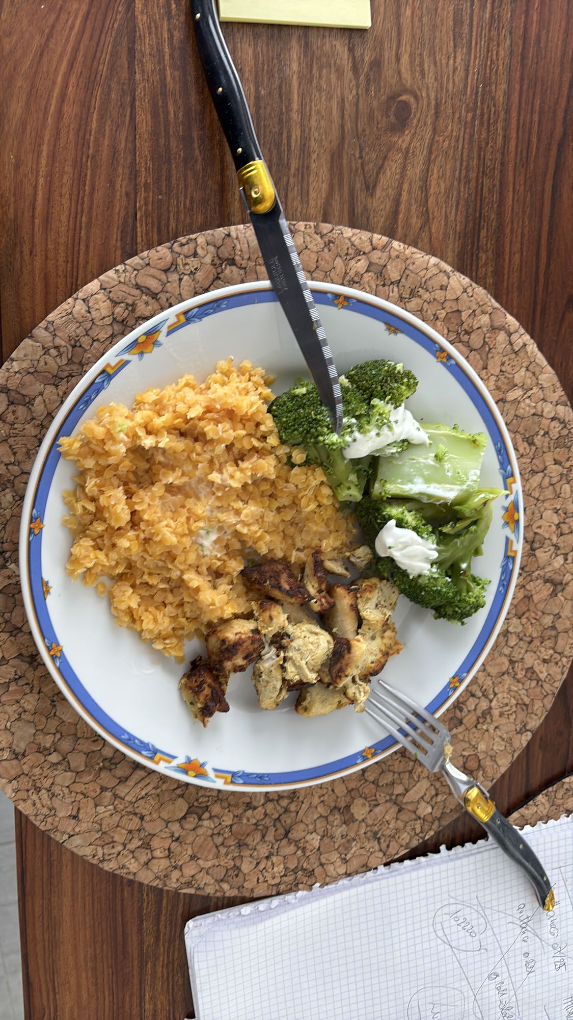 lentilles, poulet, brocoli