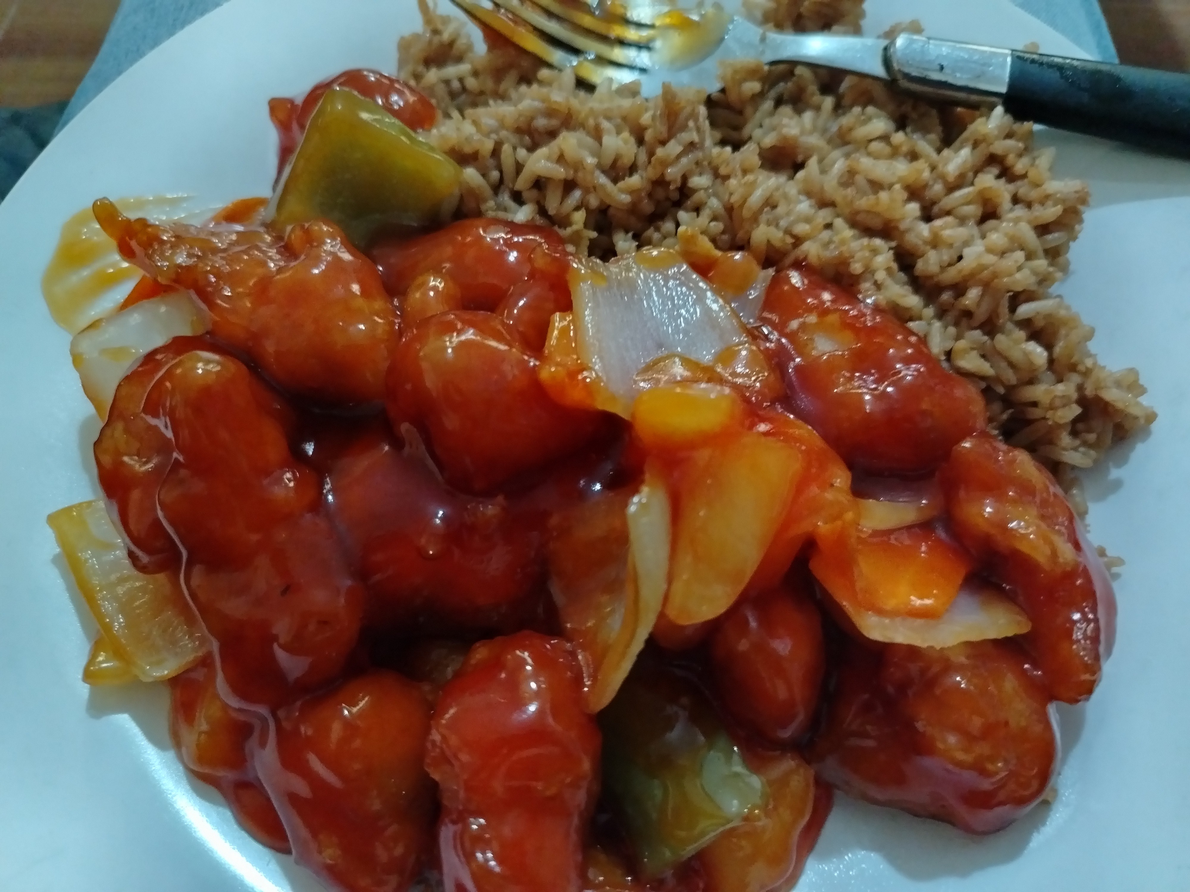 Sweet and sour chicken with rice