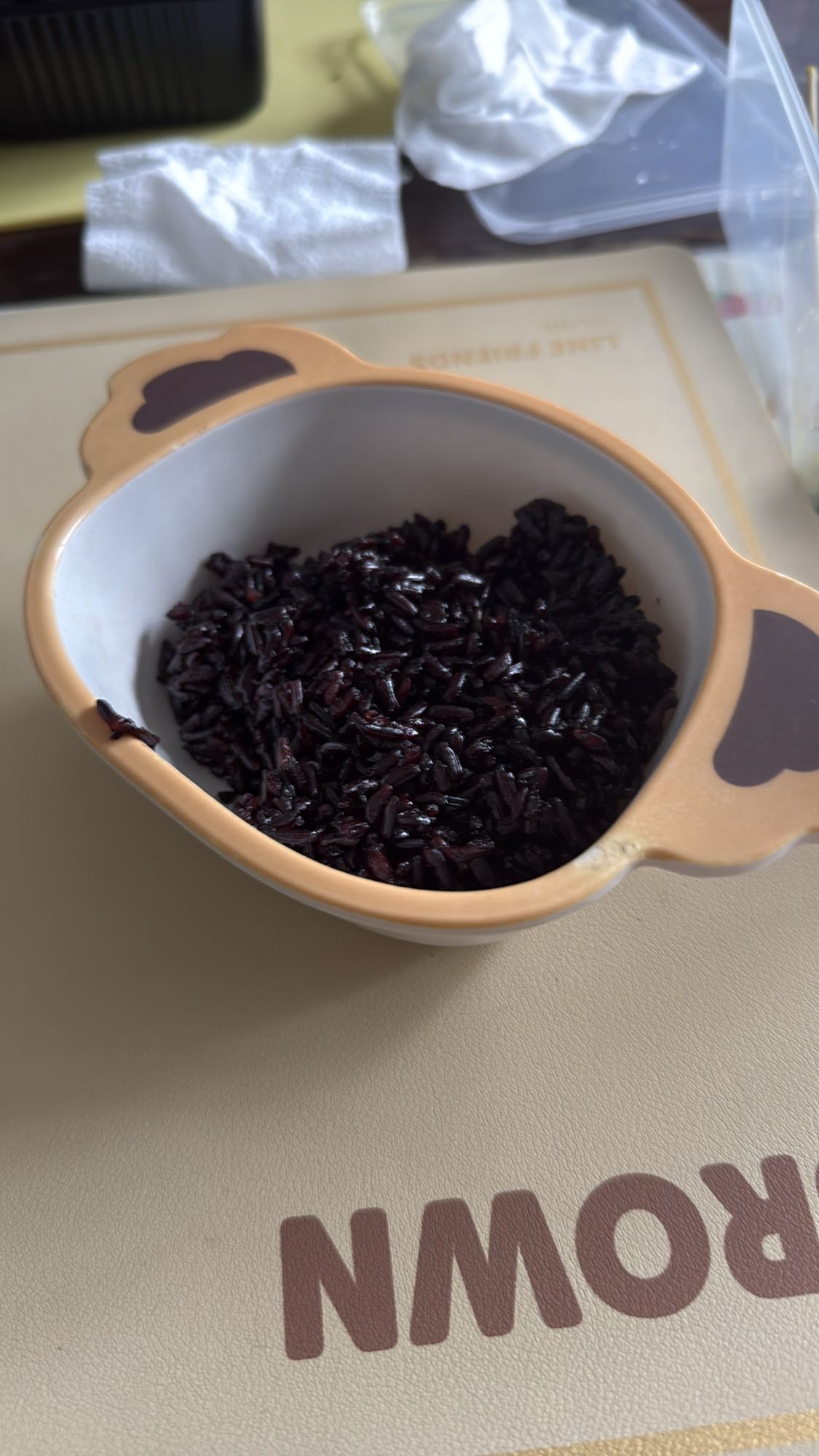 Cooked black rice bowl