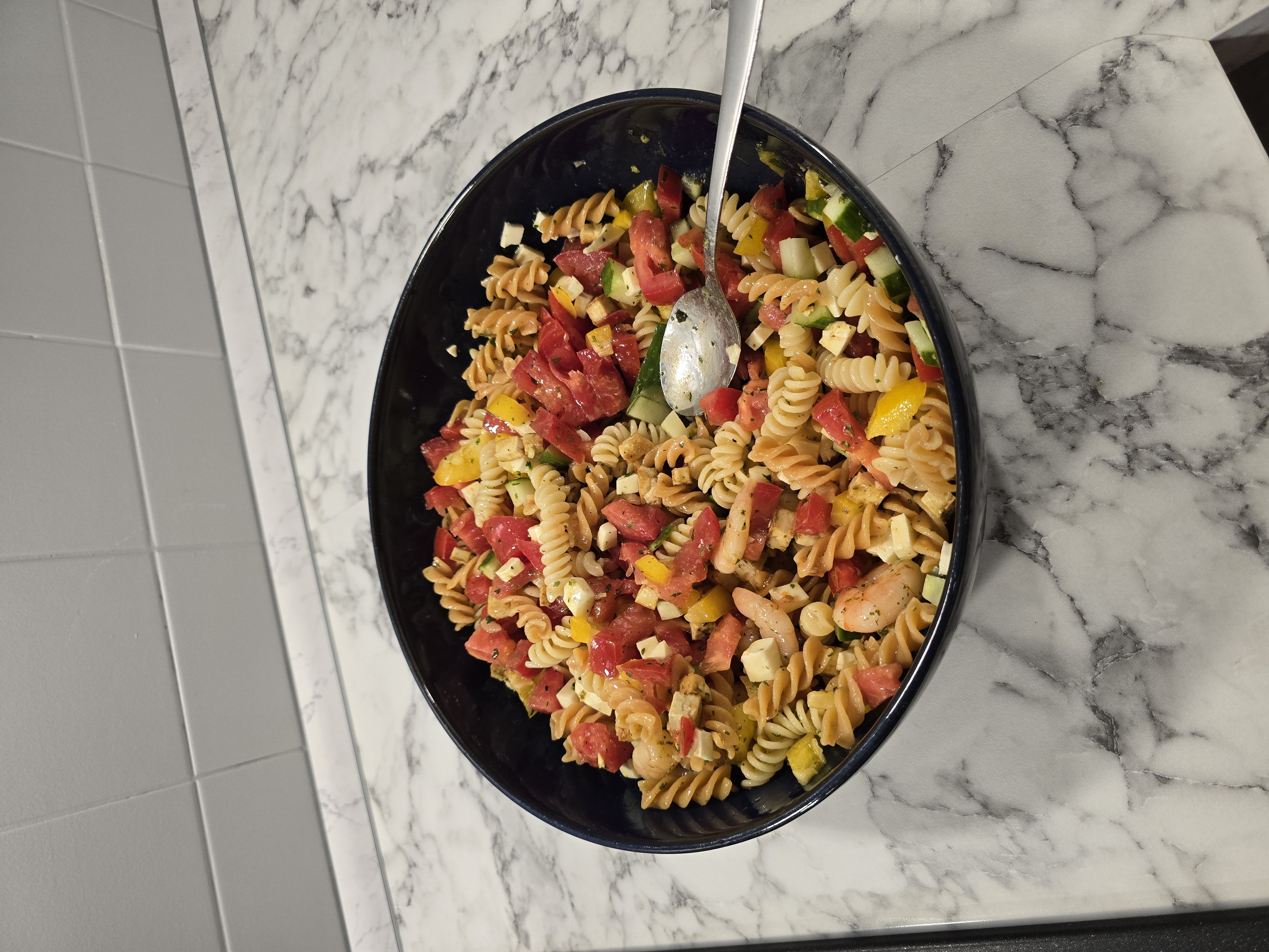 Pasta salade met garnalen