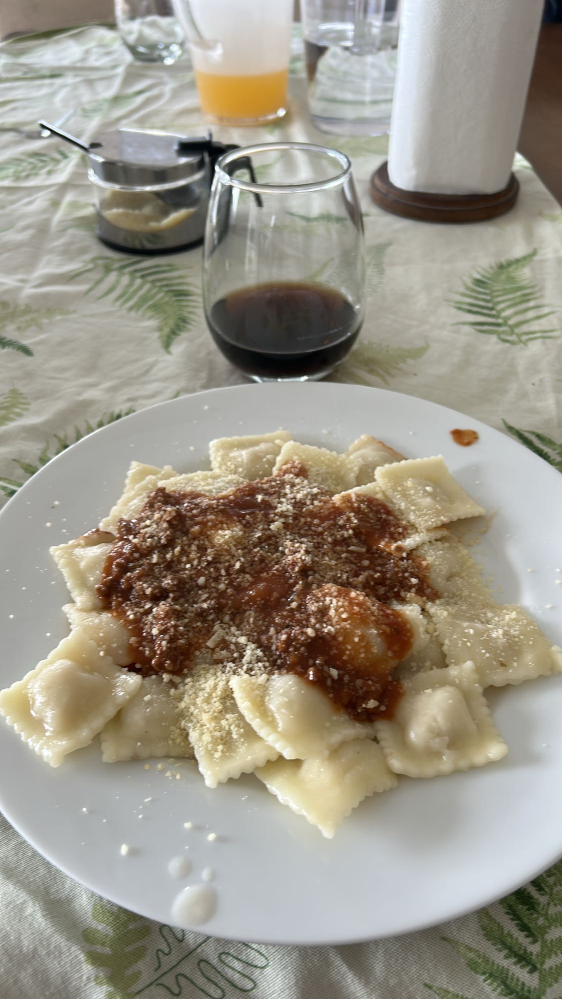 Ravioles con salsa y queso