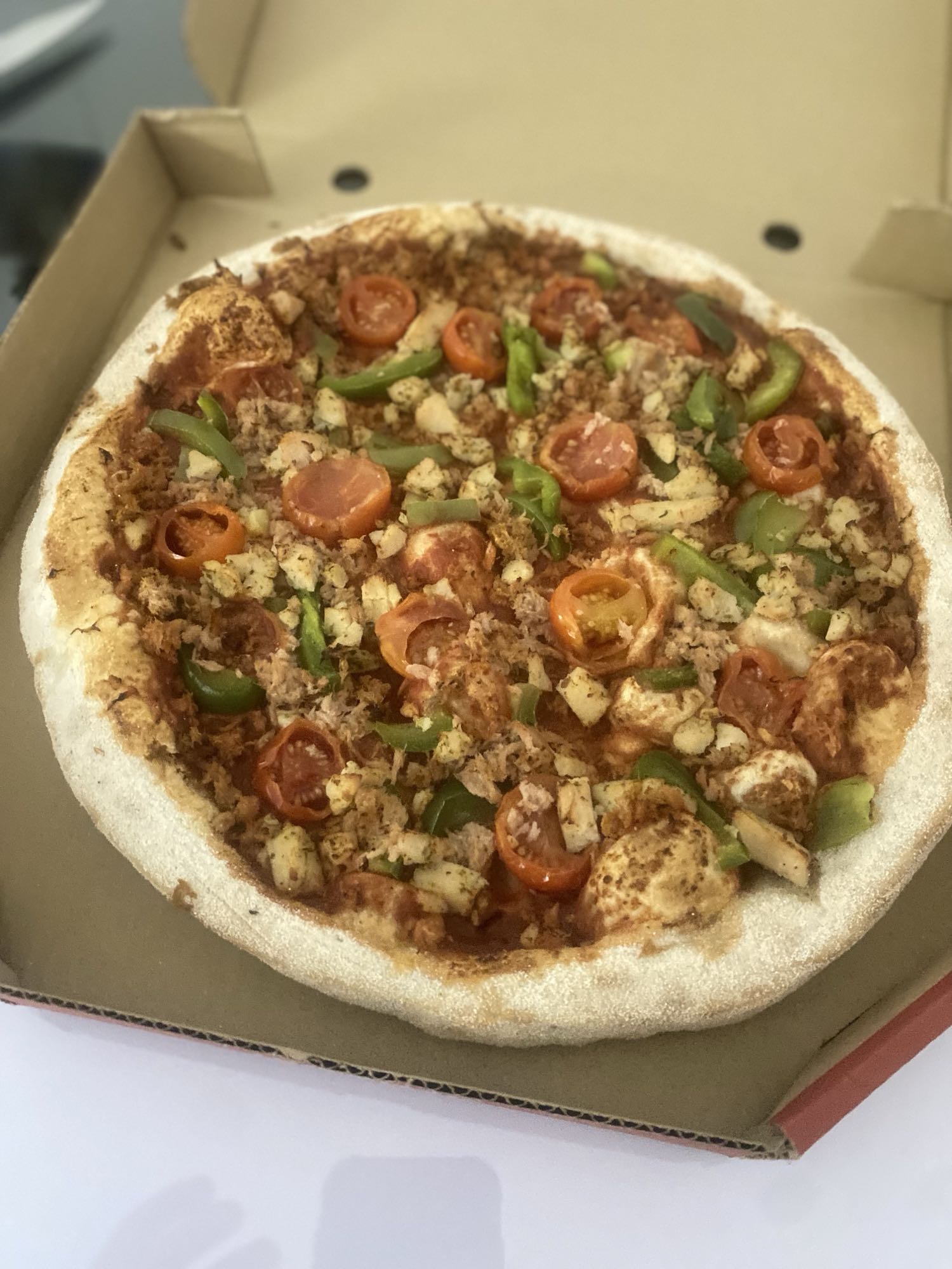 Pizza vegetal con pollo