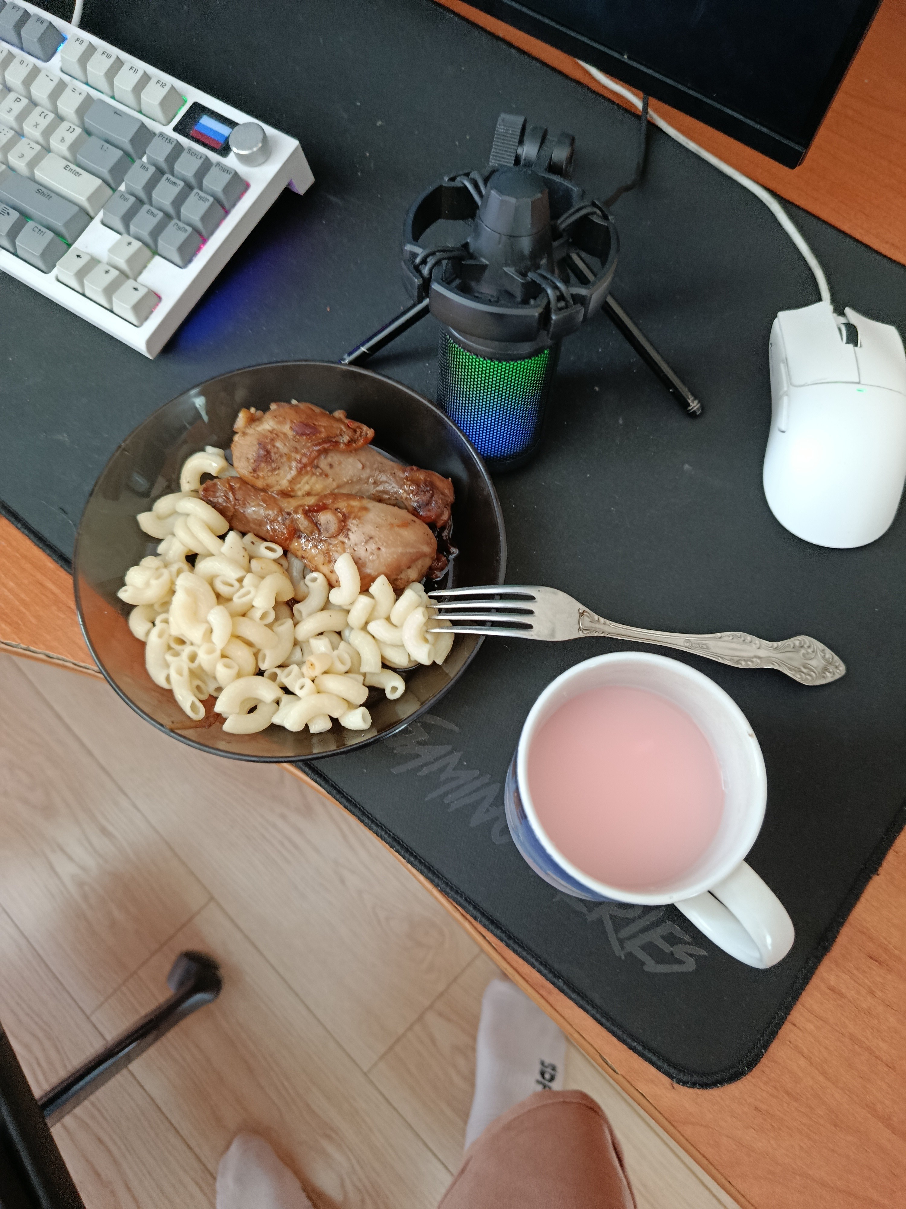Chicken pasta with pink drink