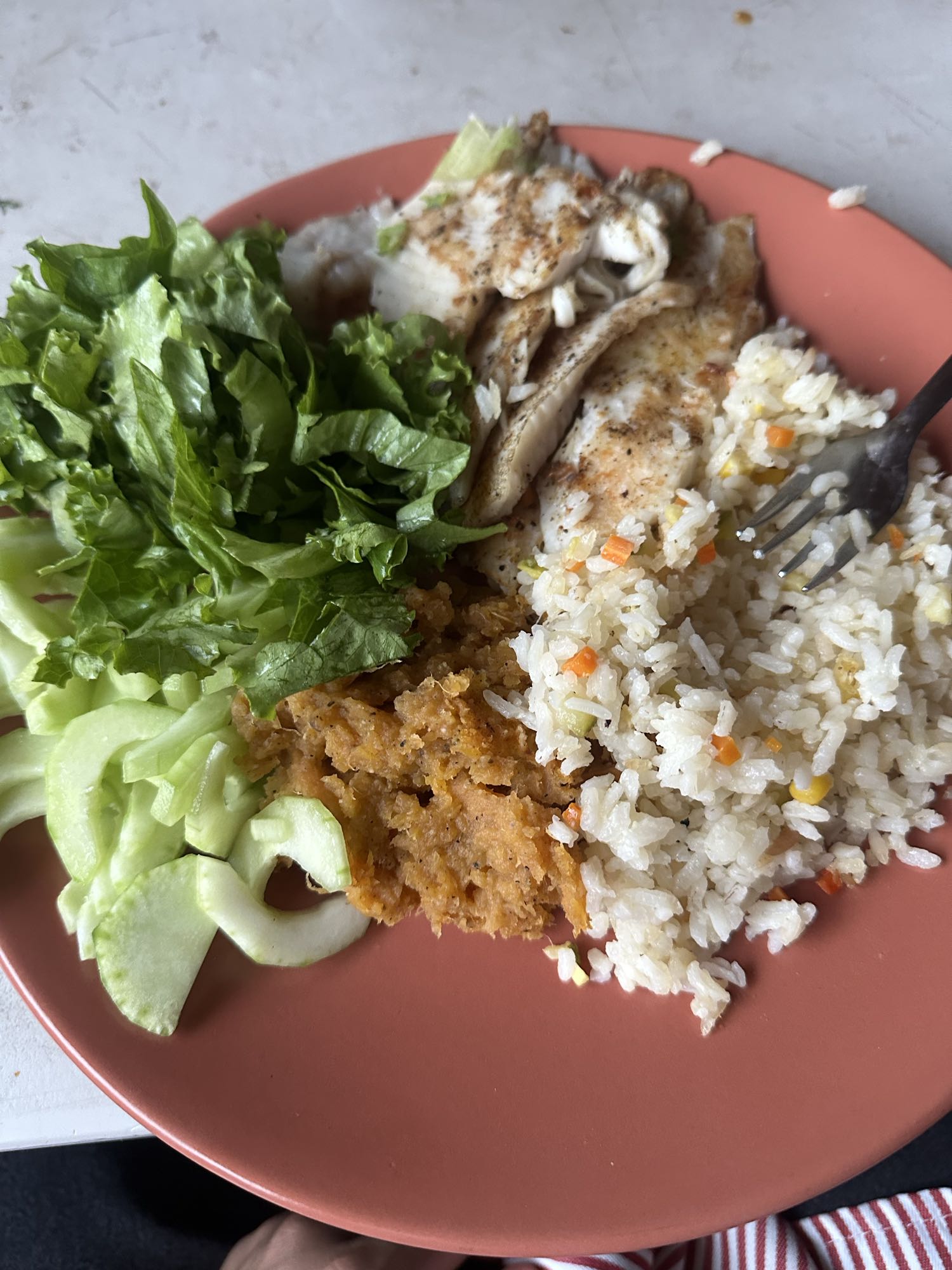 Pollo con arroz y ensalada