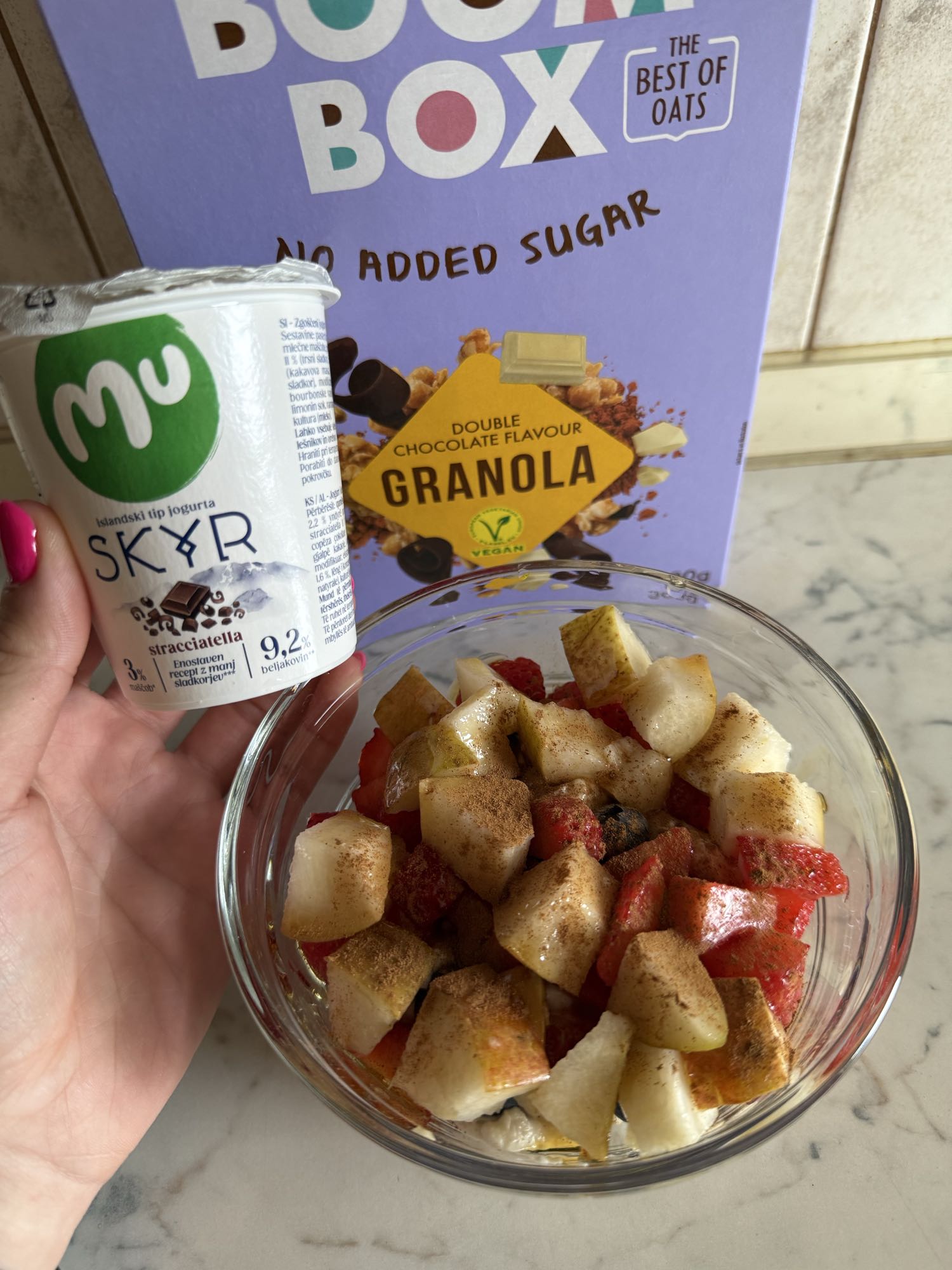 Chocolate Granola Fruit Bowl