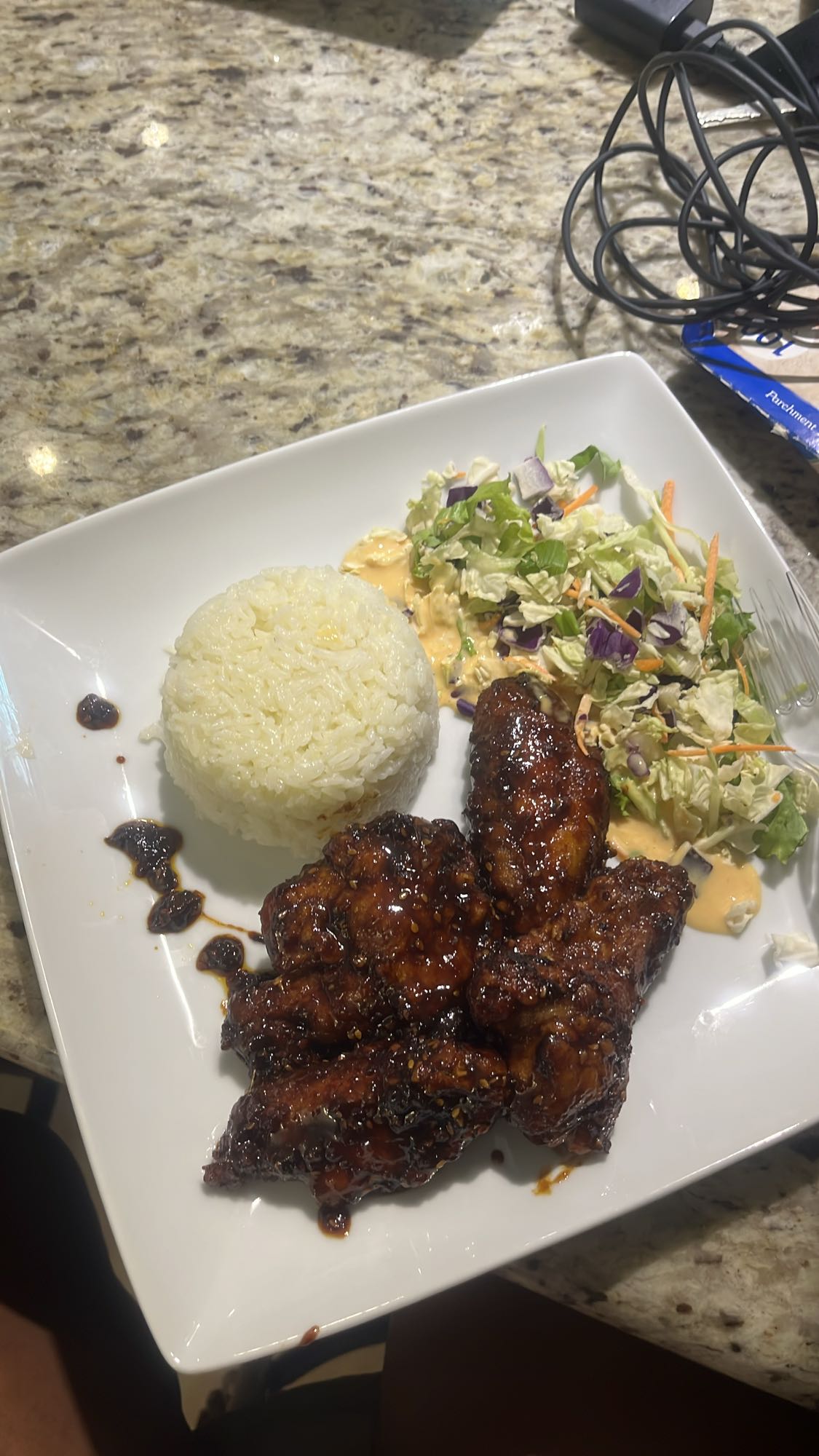BBQ Chicken, Rice, Salad